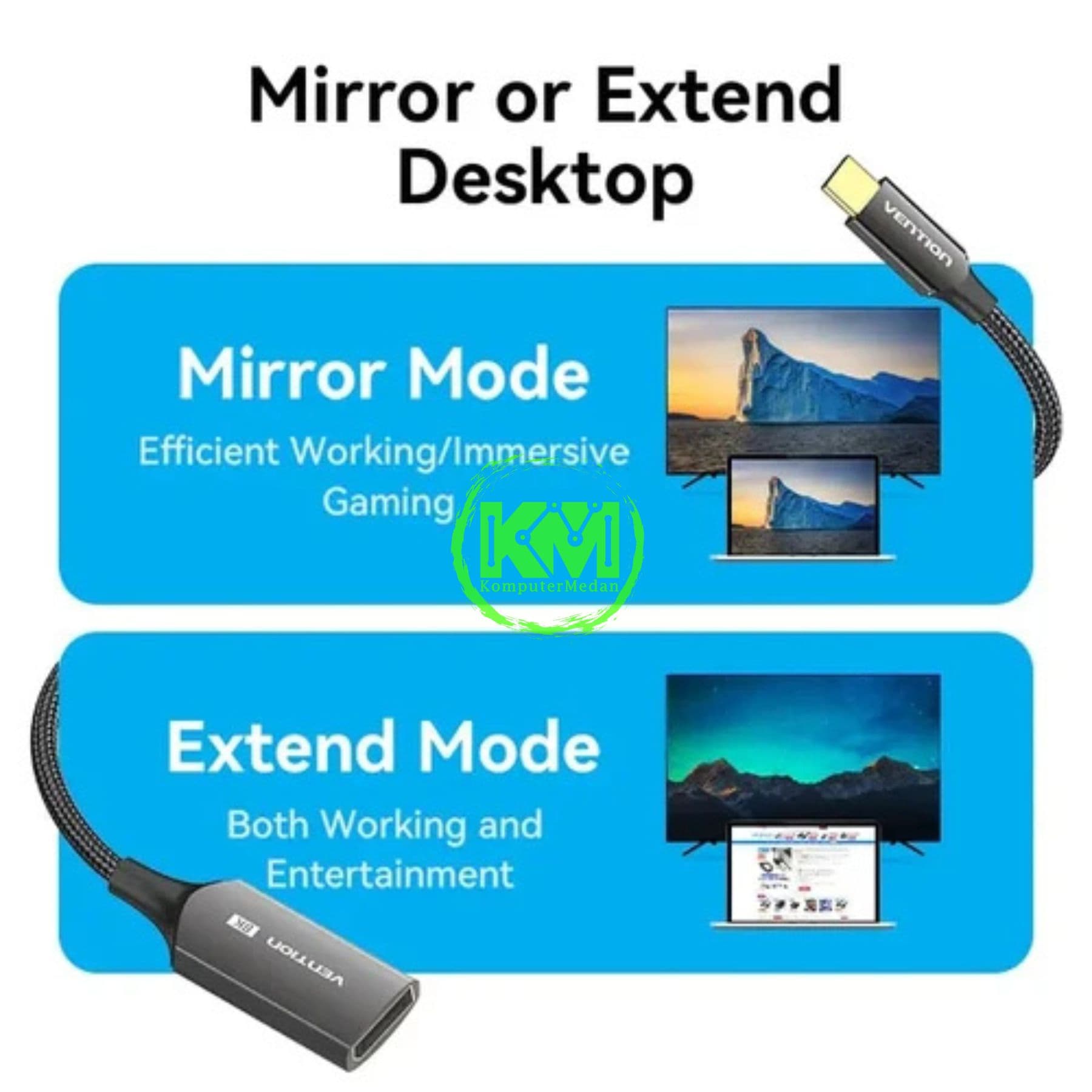 VENTION COTTON BRAIDED USB-C TO DP 8K CONVERTER 0.25M BLACK ZINC ALLOY TYPE (CRGBC) - NP - Image 4