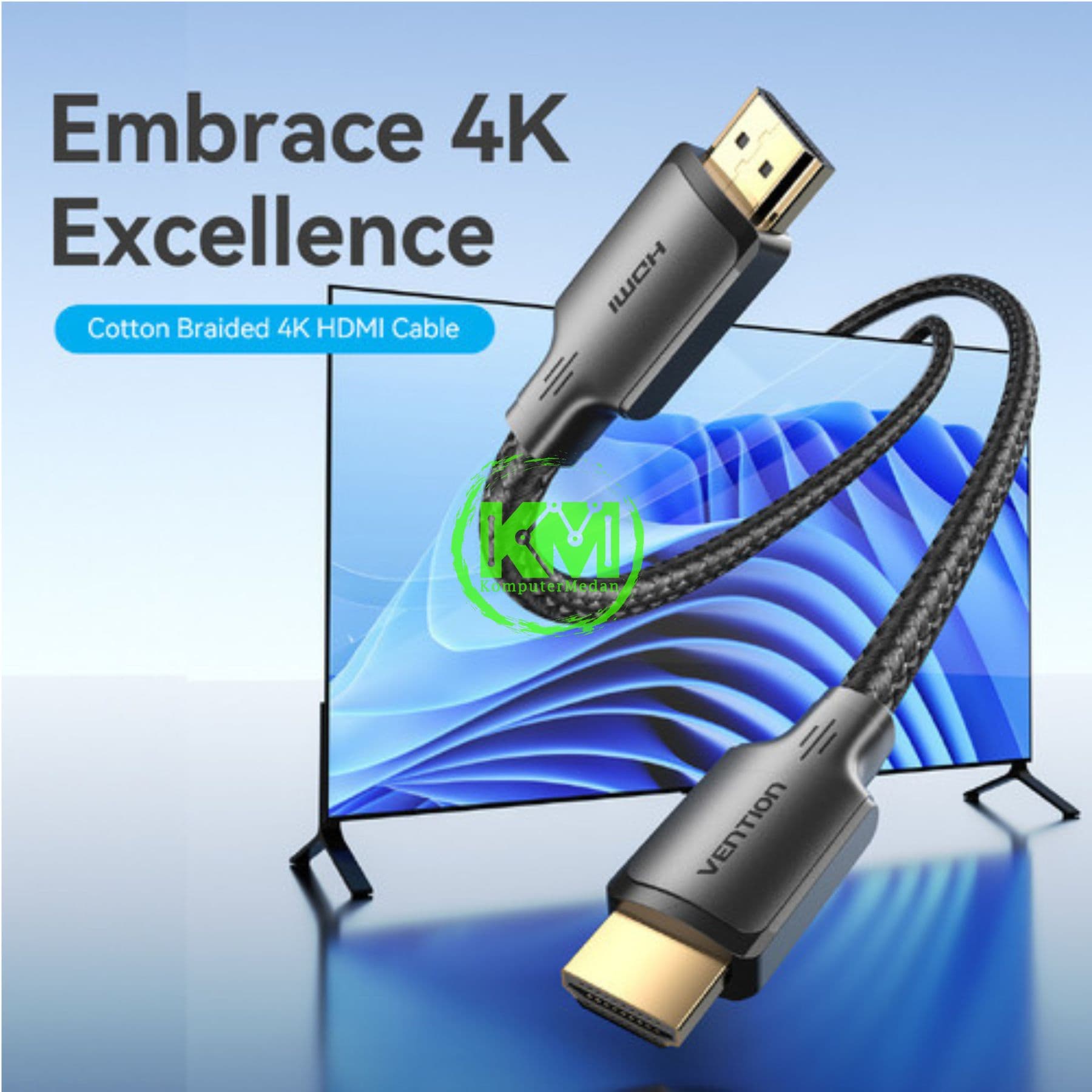 VENTION COTTON BRAIDED 4K HDMI MALE TO MALE CABLE 5M BLACK (ALLBJ) - NP - Image 3