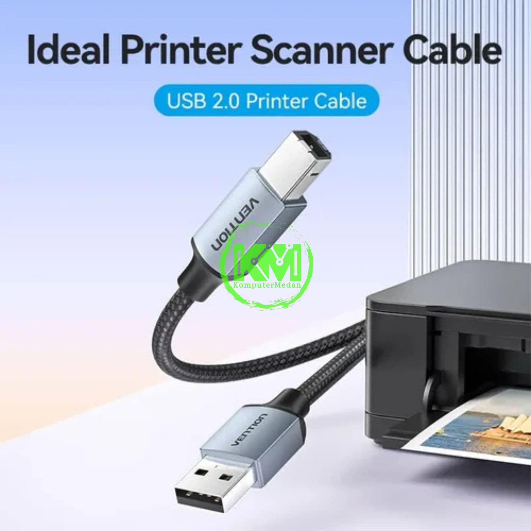VENTION COTTON BRAIDED USB 2.0 A MALE TO B MALE PRINTER CABLE 3M GRAY ALUMINUM ALLOY TYPE (CTTHI) - Image 3