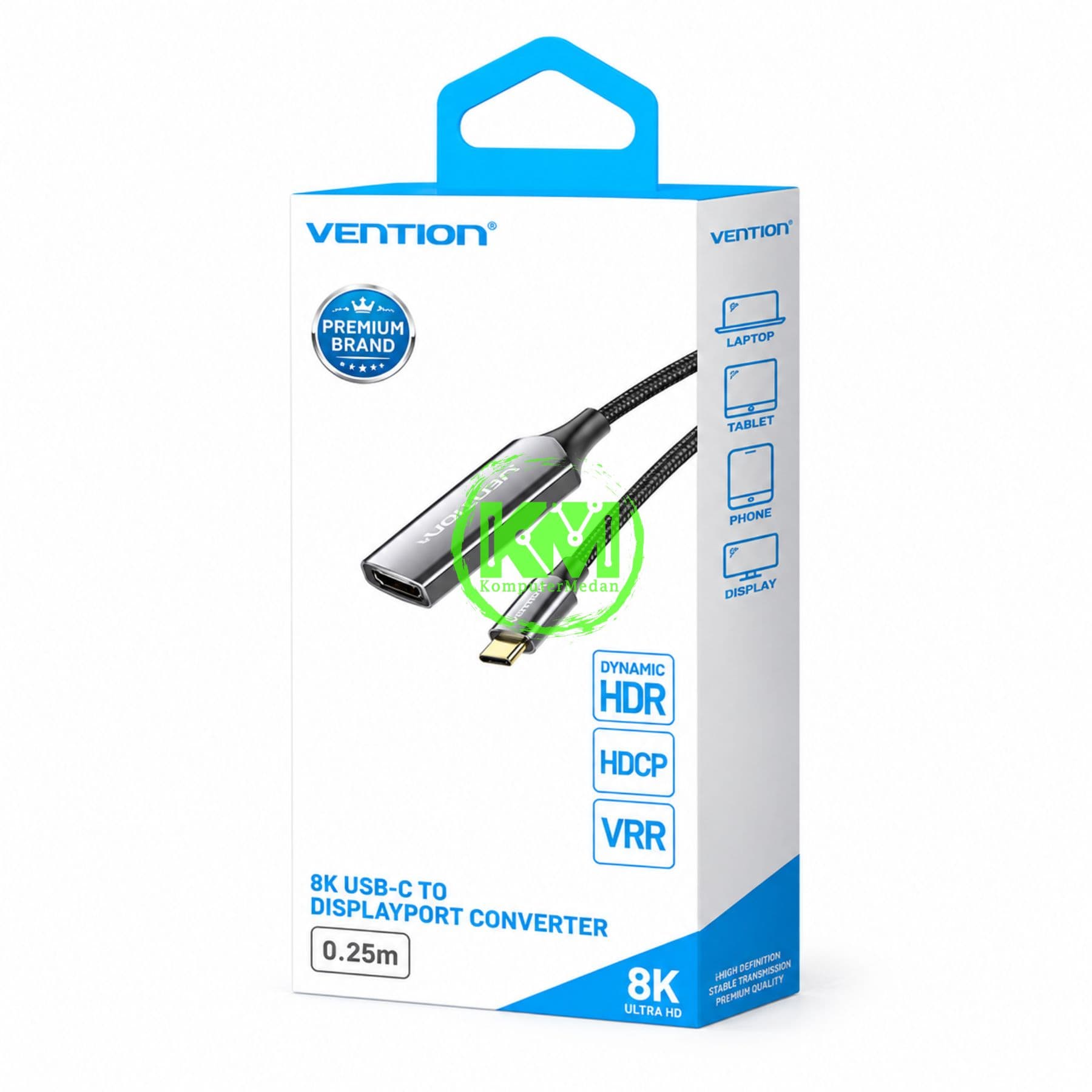 VENTION COTTON BRAIDED USB-C TO DP 8K CONVERTER 0.25M BLACK ZINC ALLOY TYPE (CRGBC) - NP