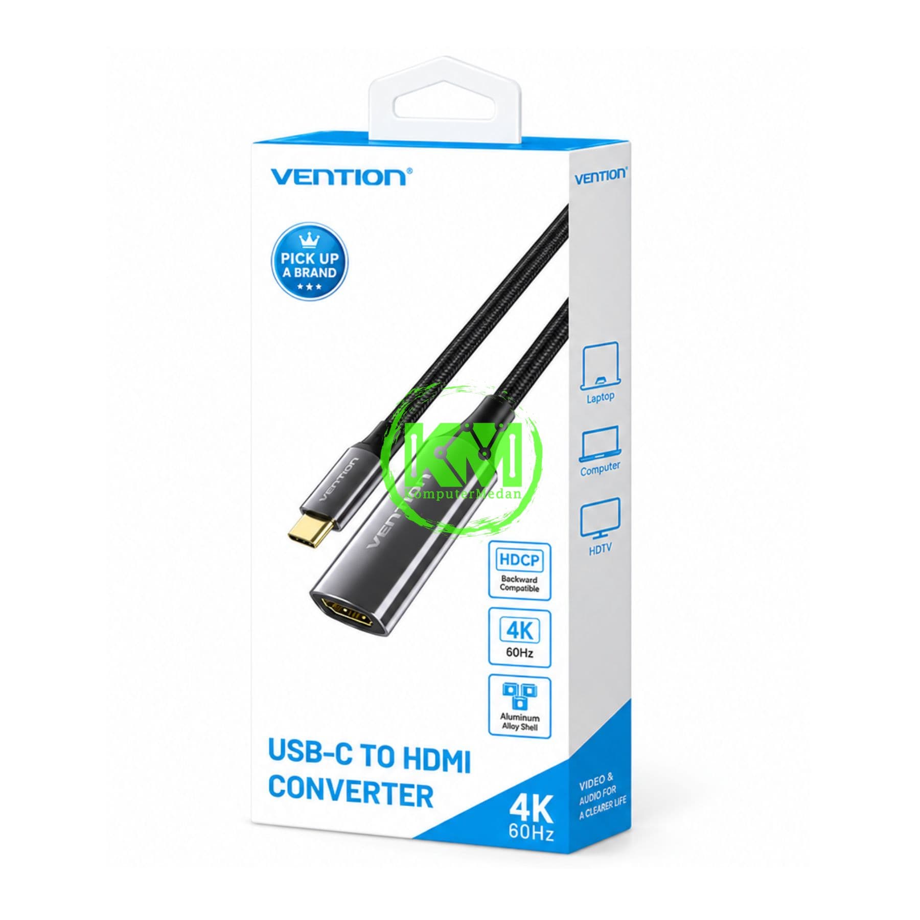 VENTION COTTON BRAIDED USB-C TO HDMI 4K CONVERTER 0.25M BLACK ZINC ALLOY TYPE (CREBC) - NP