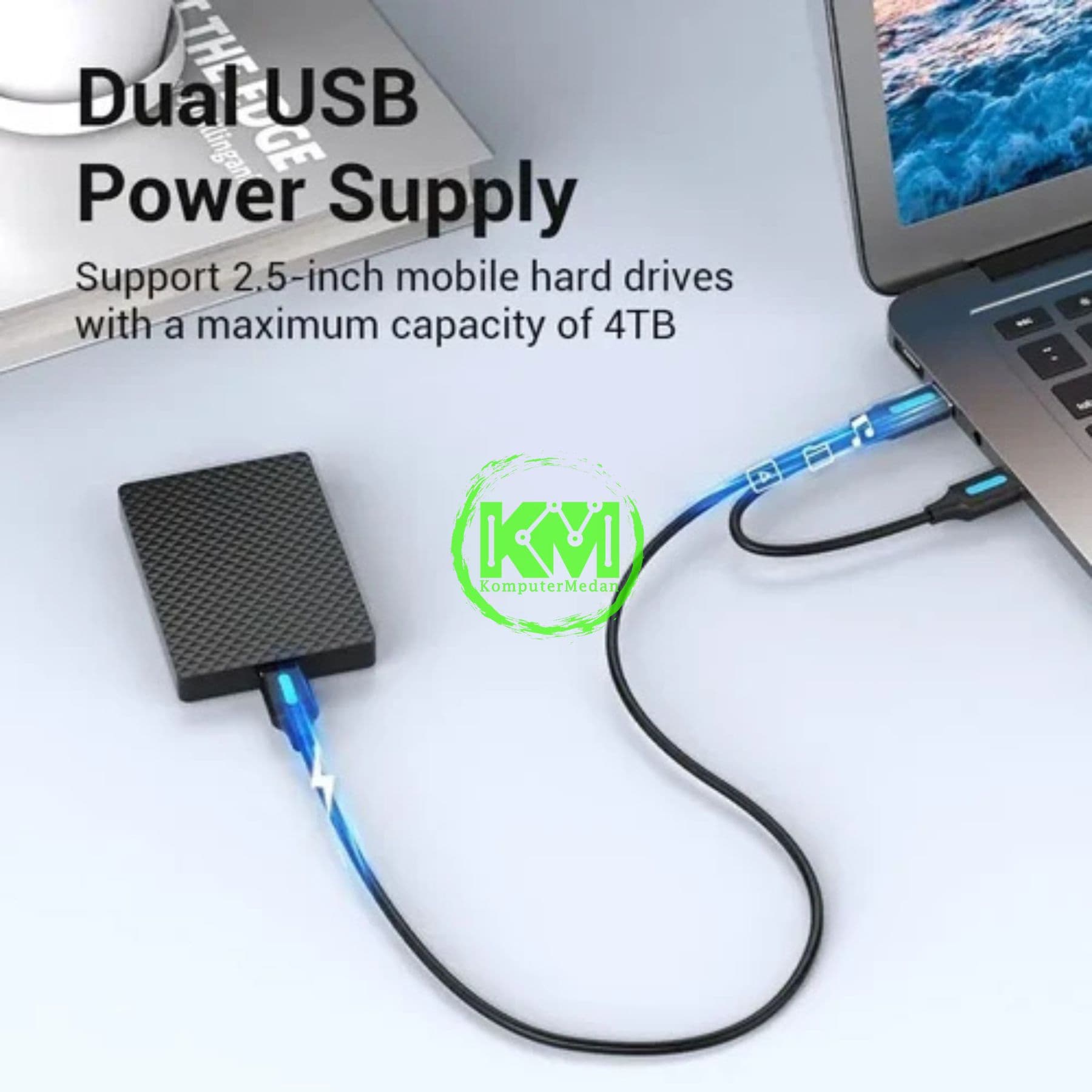 VENTION USB 3.0 A MALE TO MICRO-B MALE CABLE WITH USB POWER SUPPLY 1M BLACK PVC TYPE (CQPBF) - NP - Image 3