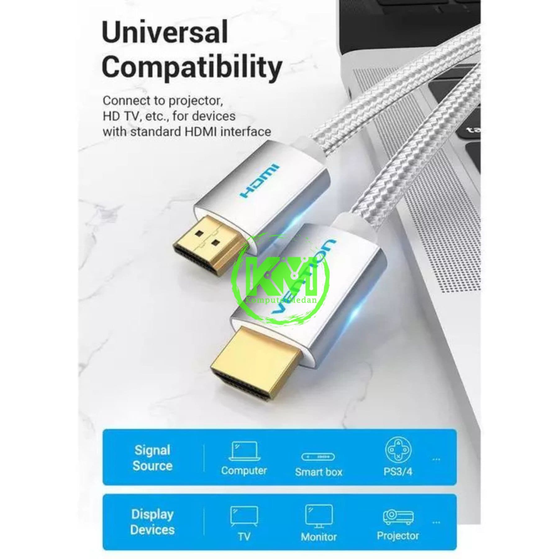 VENTION COTTON BRAIDED HDMI CABLE 5M SILVERY METAL TYPE (AABIJ) - NP - Image 4