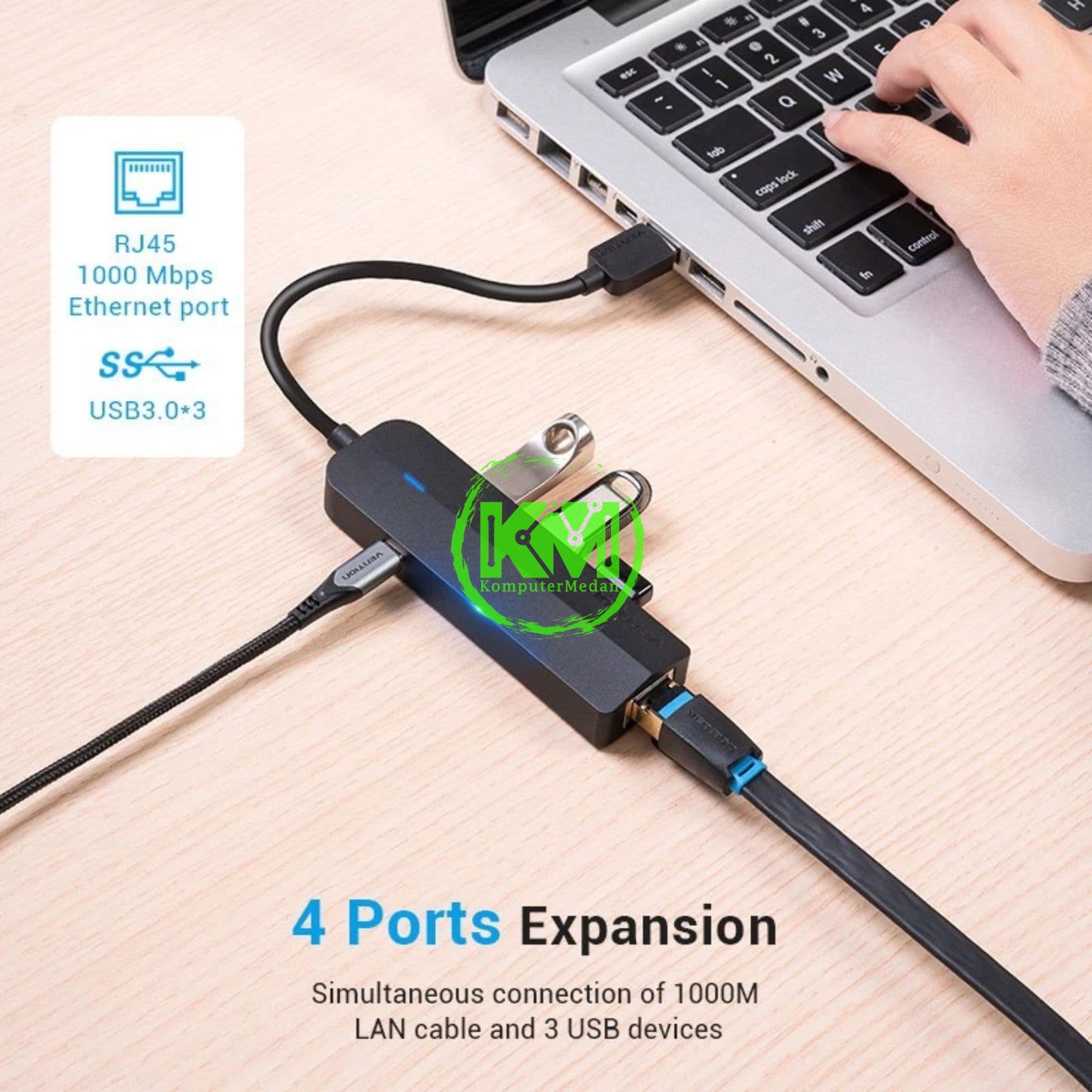 VENTION 3-PORT USB 2.0 HUB WITH 100M ETHERNET ADAPTER 0.15M BLACK (CHPBB) - NP - Image 6