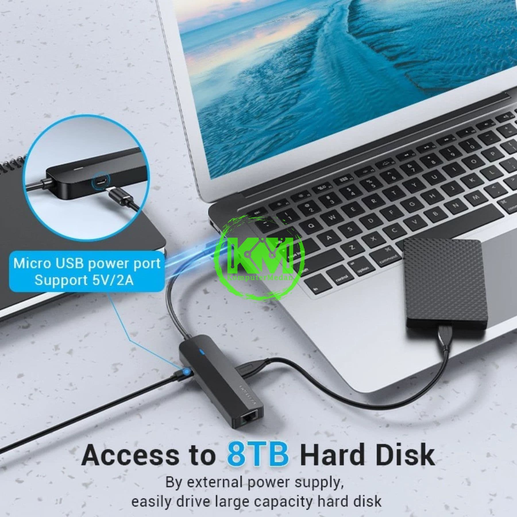 VENTION 3-PORT USB 2.0 HUB WITH 100M ETHERNET ADAPTER 0.15M BLACK (CHPBB) - NP - Image 5