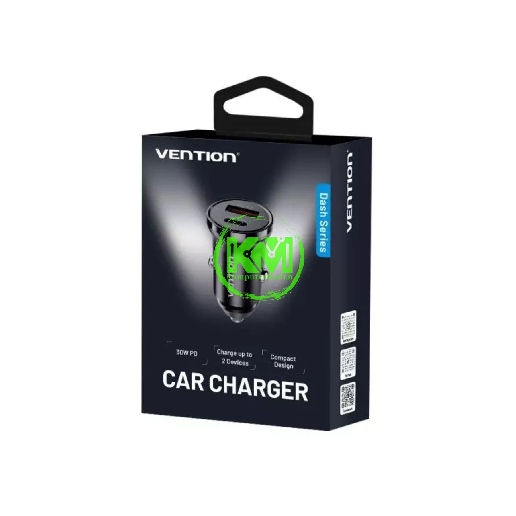 VENTION 30W TWO-PORT CAR CHARGER (USB-A + USB-C) BLACK ABS TYPE (K11B0) - NP - Image 1