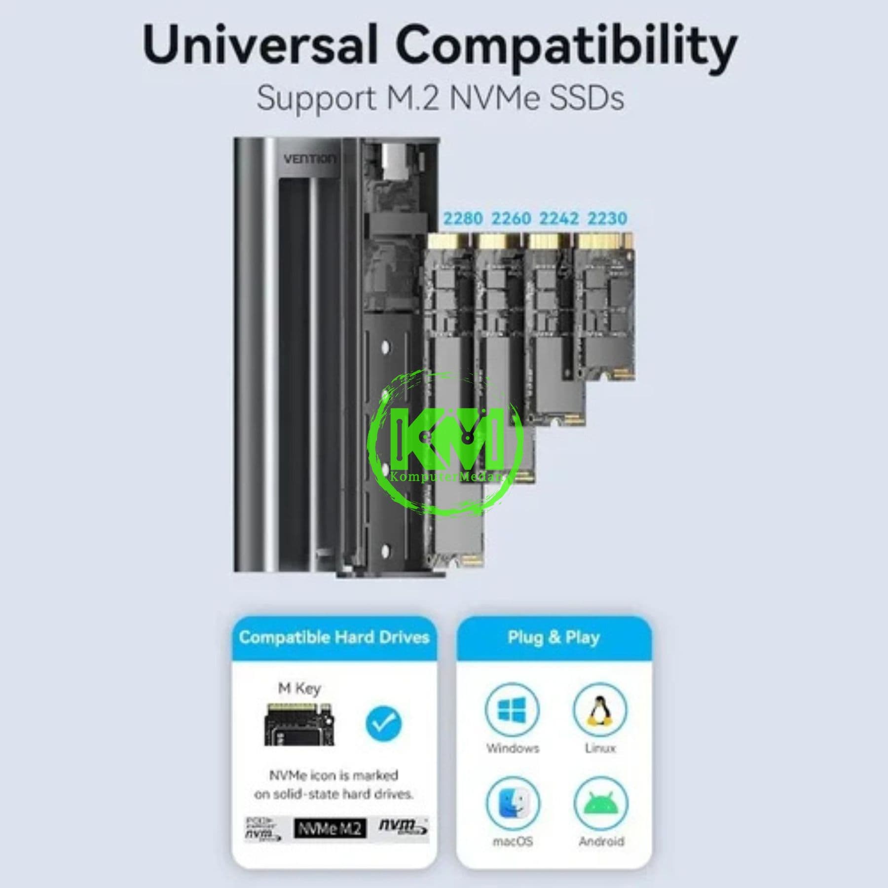 VENTION M.2 NVME SSD ENCLOSURE (USB 3.1 GEN 2-C) WITH HEAT SINK GRAY ALUMINUM ALLOY TYPE (KPKH0) - NP - Image 5