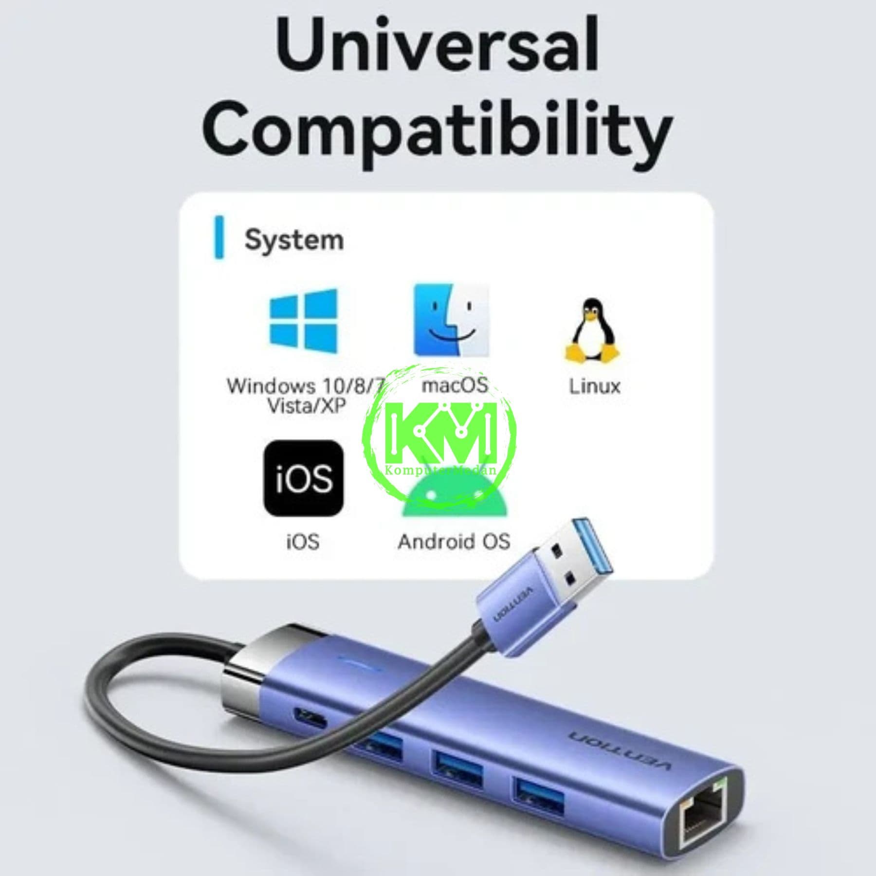 VENTION 5 IN 1 USB 3.0 TO USB 3.0 X 3/RJ45/USB-C HUB 0.15M BLUE ALUMINUM ALLOY TYPE (TGFSB) - NP - Image 6