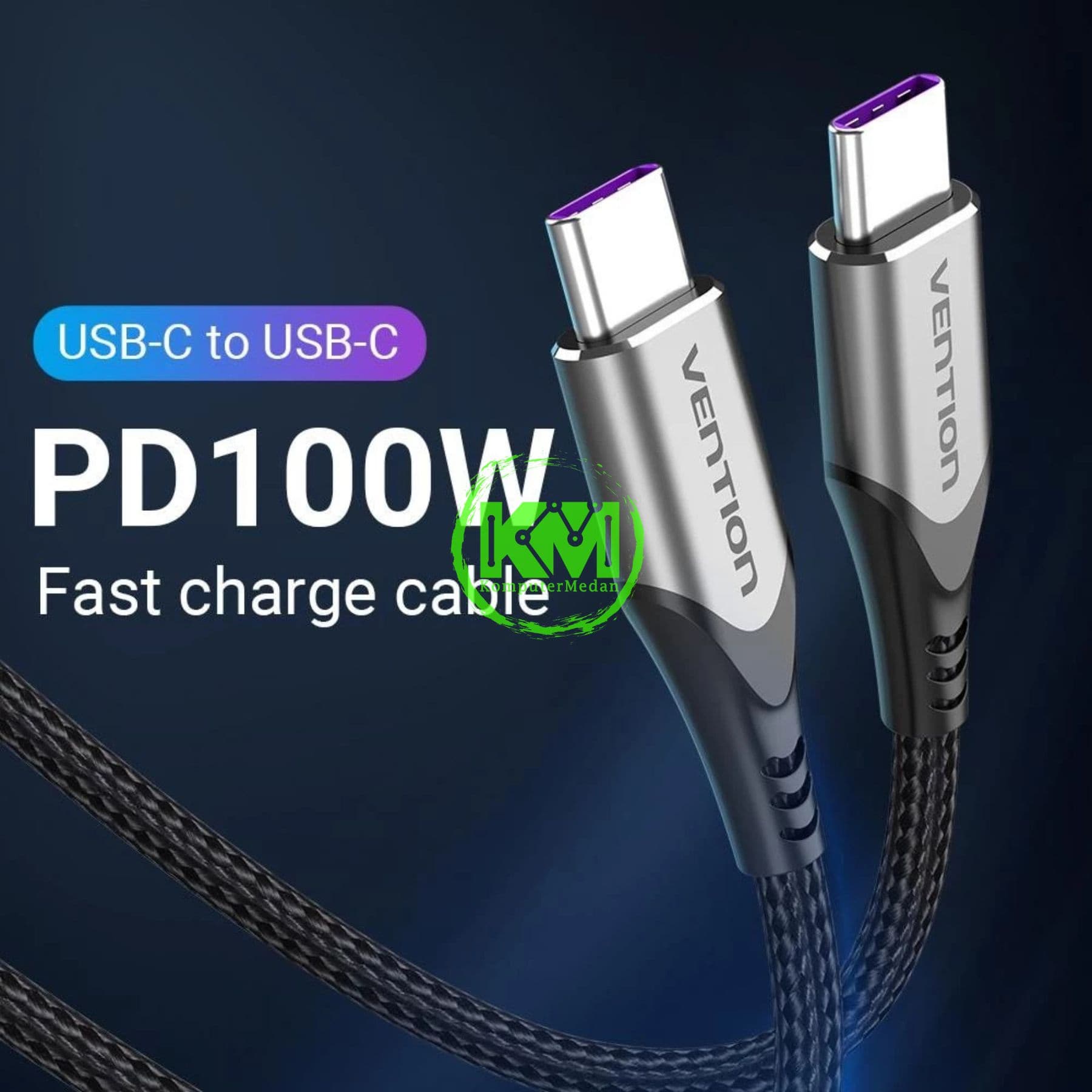 VENTION USB 2.0 C MALE TO C MALE 5A CABLE 1M GRAY ALUMINUM ALLOY TYPE (TAEHF) - NP - Image 2