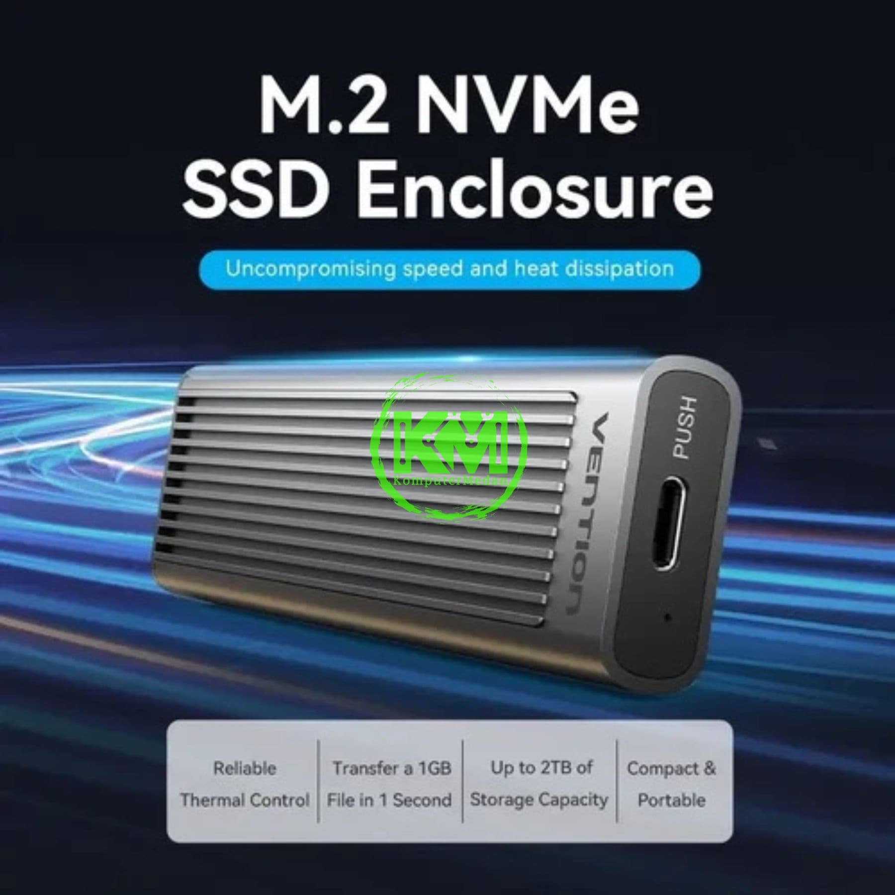 VENTION M.2 NVME SSD ENCLOSURE (USB 3.1 GEN 2-C) WITH HEAT SINK GRAY ALUMINUM ALLOY TYPE (KPKH0) - NP - Image 2
