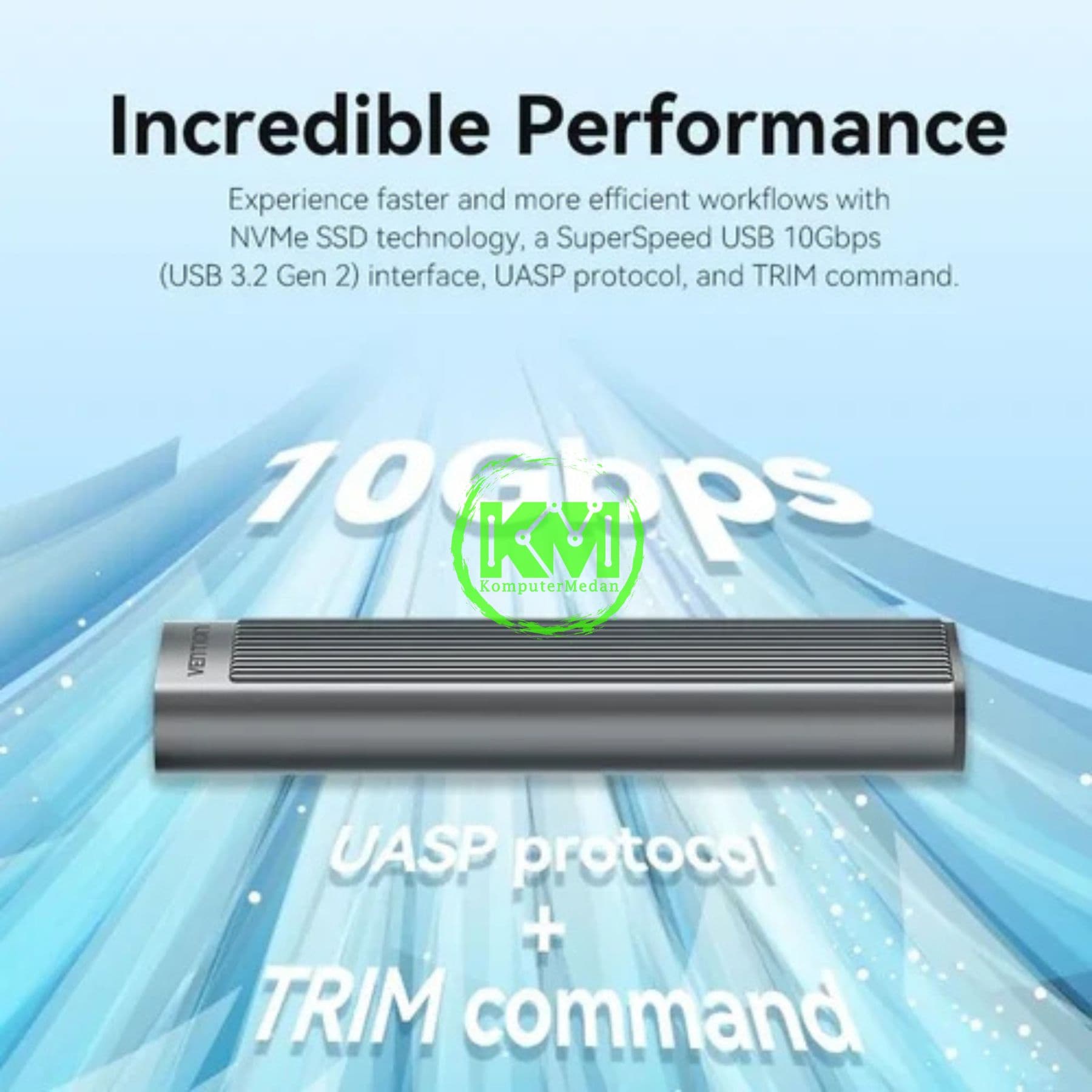 VENTION M.2 NVME SSD ENCLOSURE (USB 3.1 GEN 2-C) WITH HEAT SINK GRAY ALUMINUM ALLOY TYPE (KPKH0) - NP - Image 3