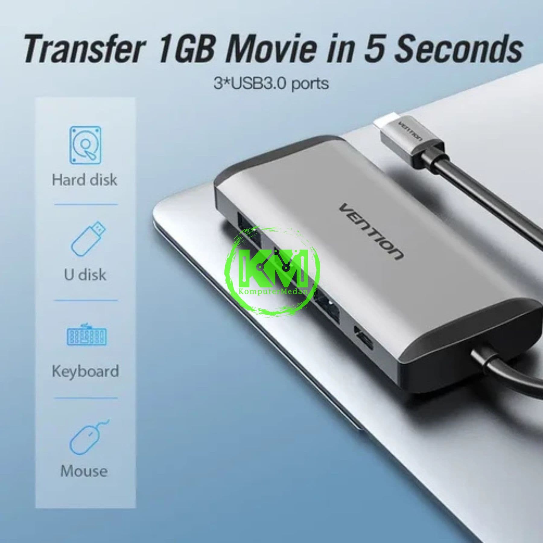 VENTION 7 IN 1 HUB TYPE-C TO HDMI/USB 3.0*3/RJ45/TF/SD/PD CONVERTER 0.15M GRAY METAL TYPE (CNDHB) - NP - Image 3