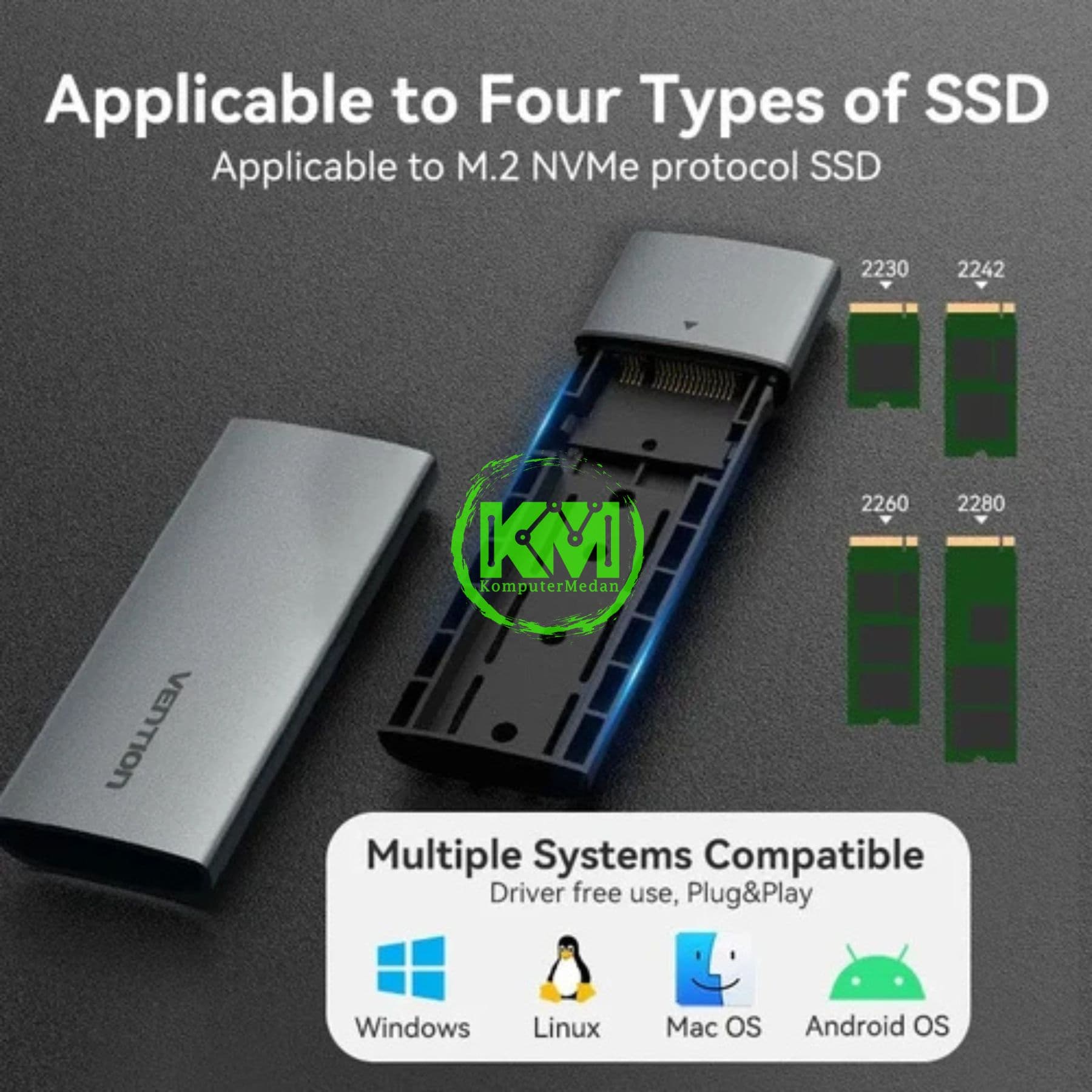 VENTION M.2 NVME SSD ENCLOSURE (USB 3.1 GEN 2-C) GRAY ALUMINUM ALLOY TYPE (KPGH0) - NP - Image 5