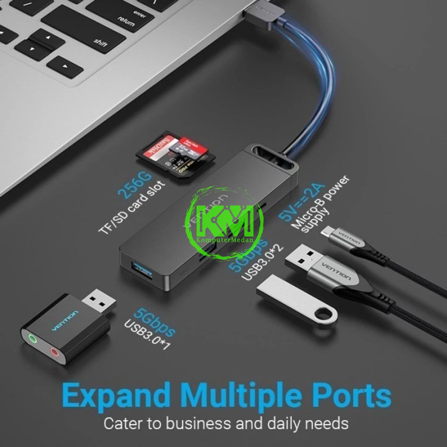 VENTION 4-PORT USB 3.0 HUB WITH POWER SUPPLY 0.15M BLACK (CHLBB-SCB) - NP - Image 6