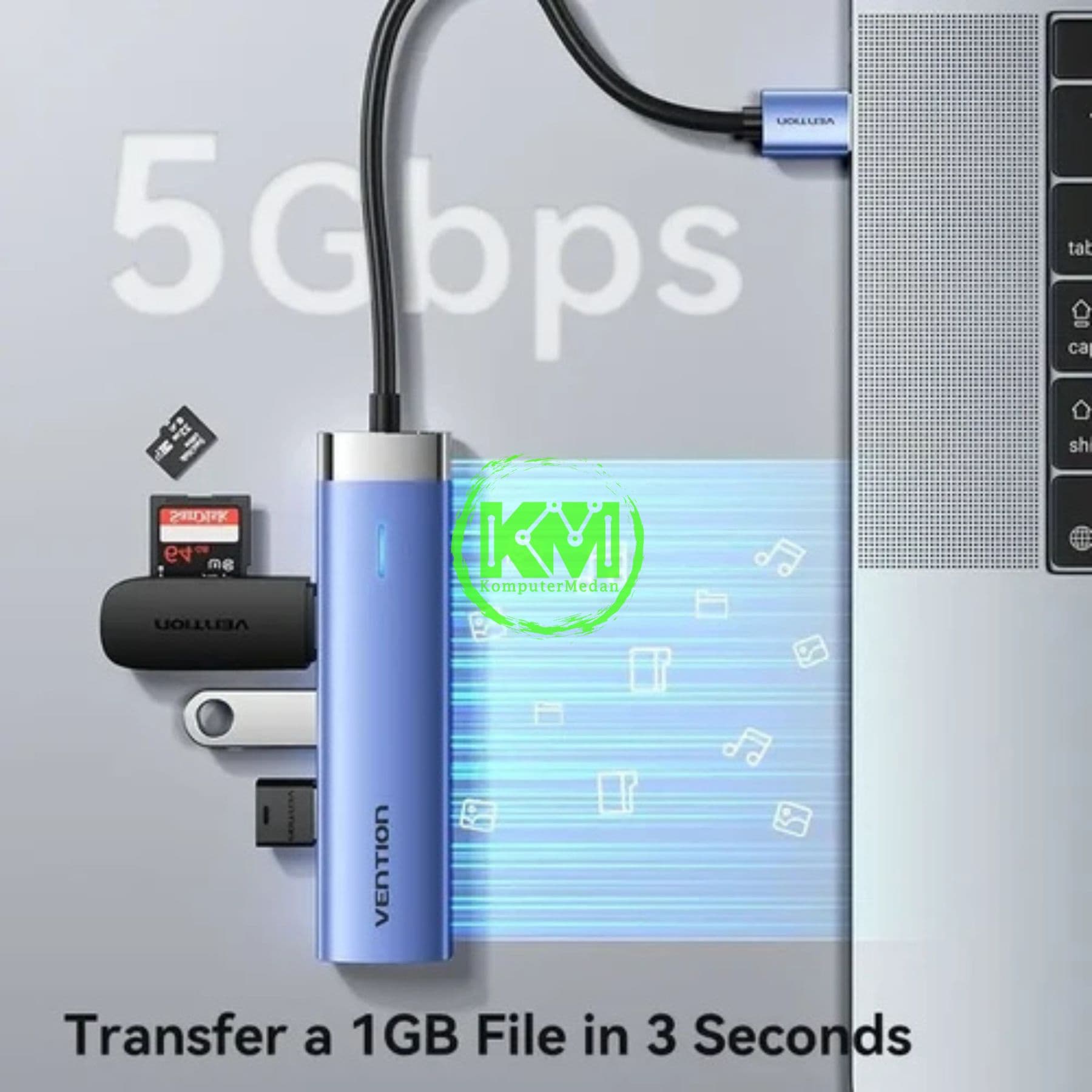 VENTION 5 IN 1 USB 3.0 TO USB 3.0 X 3/RJ45/USB-C HUB 0.15M BLUE ALUMINUM ALLOY TYPE (TGFSB) - NP - Image 5