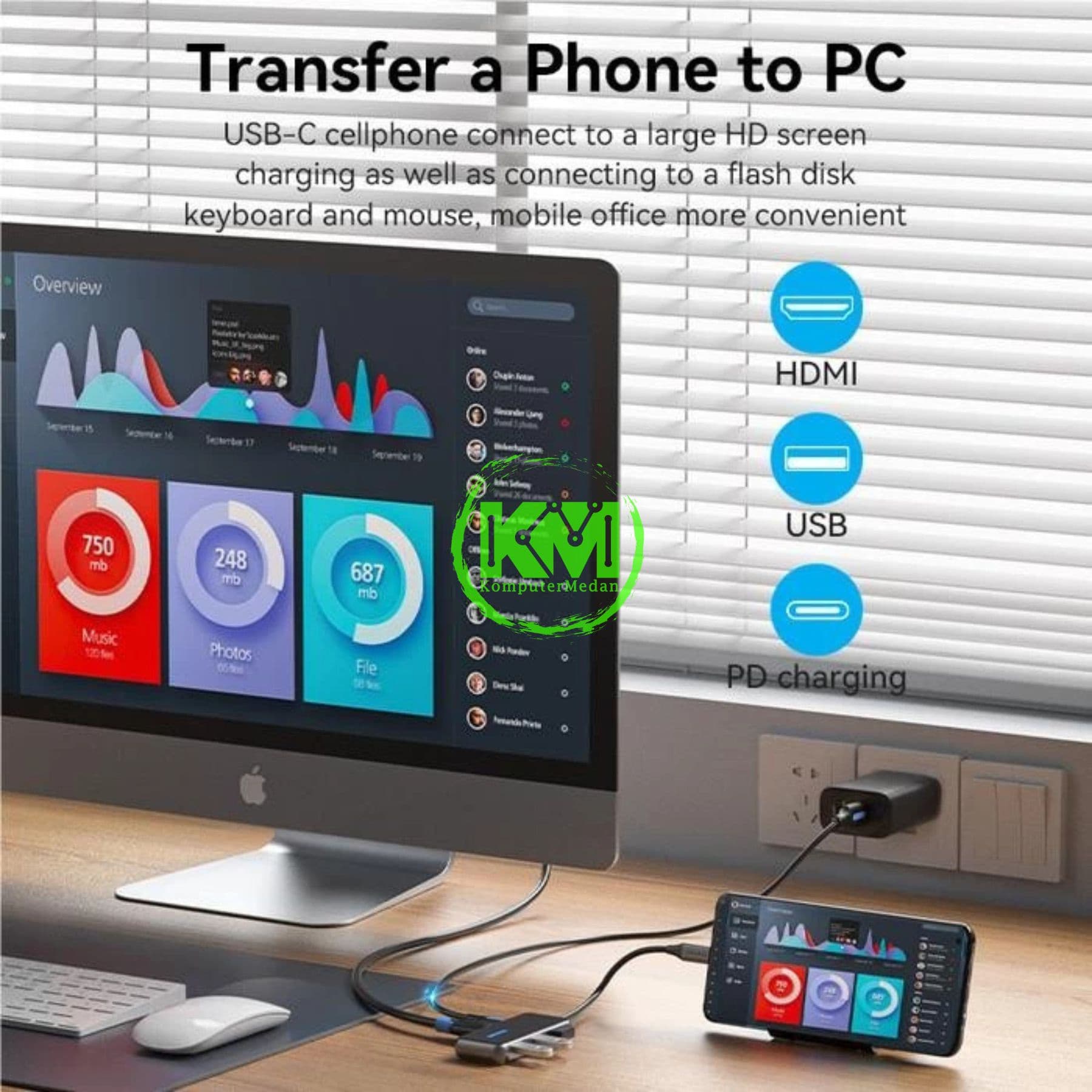 VENTION 7 IN 1 HUB USB-C TO HDMI/USB 3.0X3/SD/TF/PD DOCKING STATION 0.15M GRAY MIRRORED SURFACE TYPE (TFMHB) - NP - Image 5