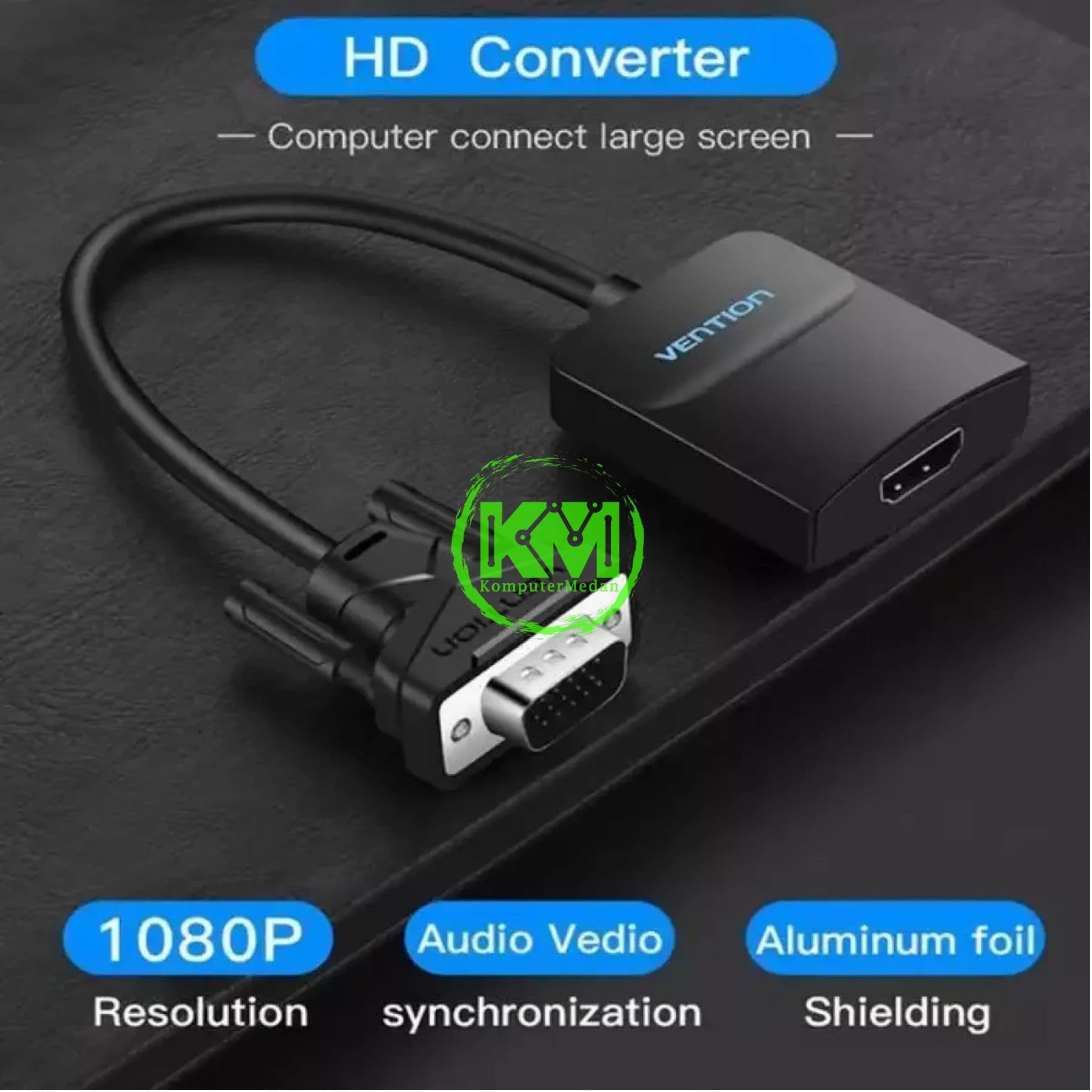 VENTION VGA TO HDMI CONVERTER WITH FEMALE MICRO USB AND AUDIO PORT 0.15M BLACK (ACNBB) - Image 2