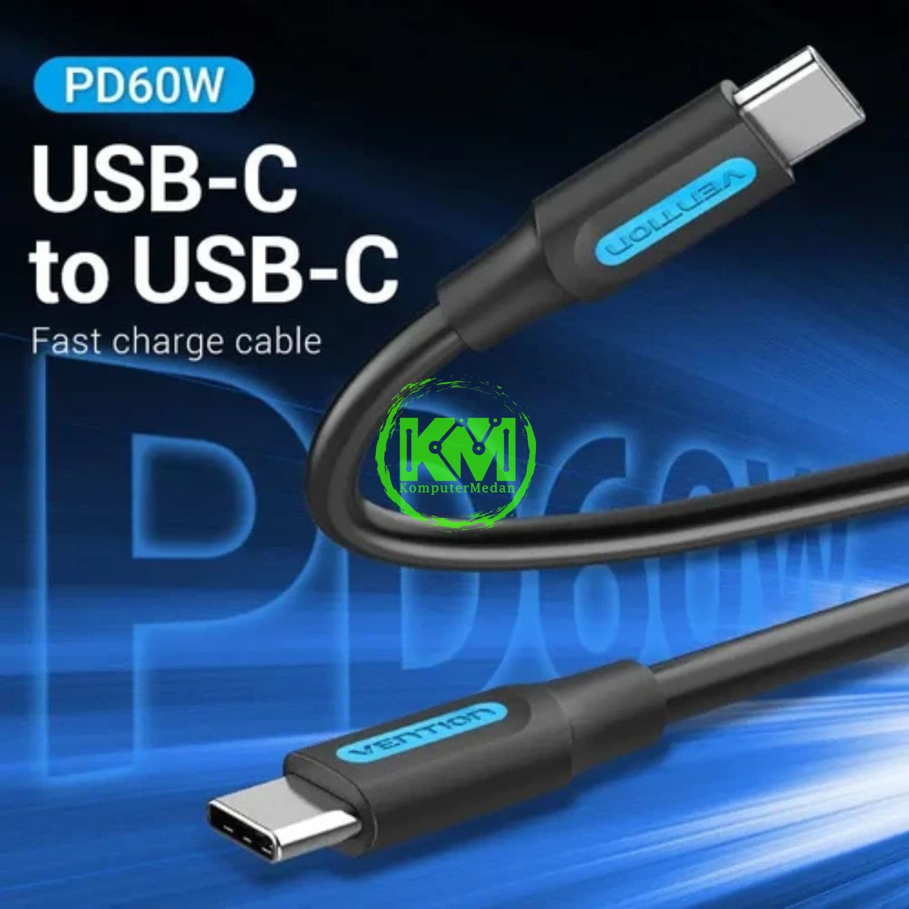 VENTION USB 2.0 C MALE TO MALE CABLE 1.5M BLACK PVC TYPE (COSBG) - Image 2