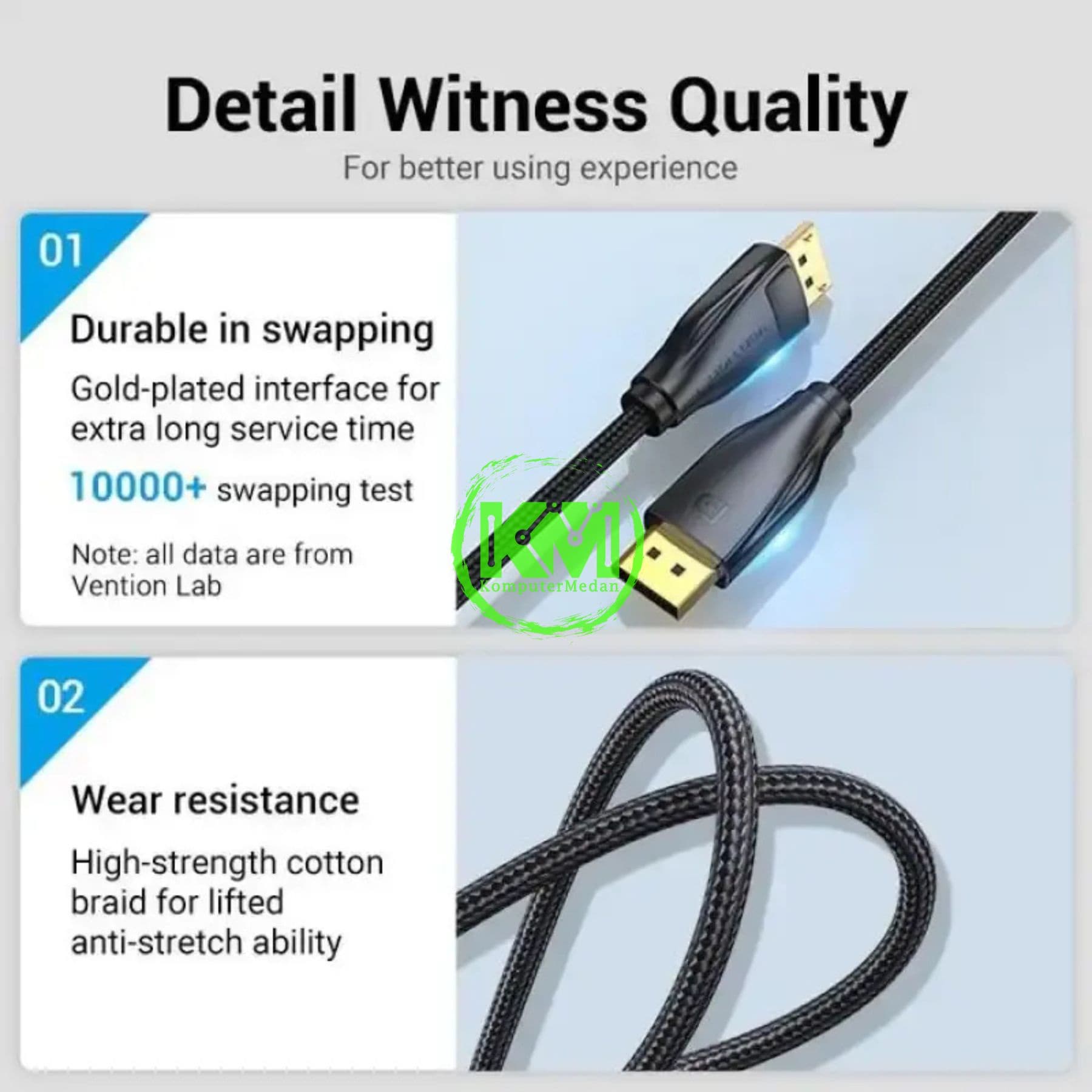 VENTION COTTON BRAIDED DP MALE TO MALE 8K CABLE 1.5M BLACK (HCCBG) - Image 4
