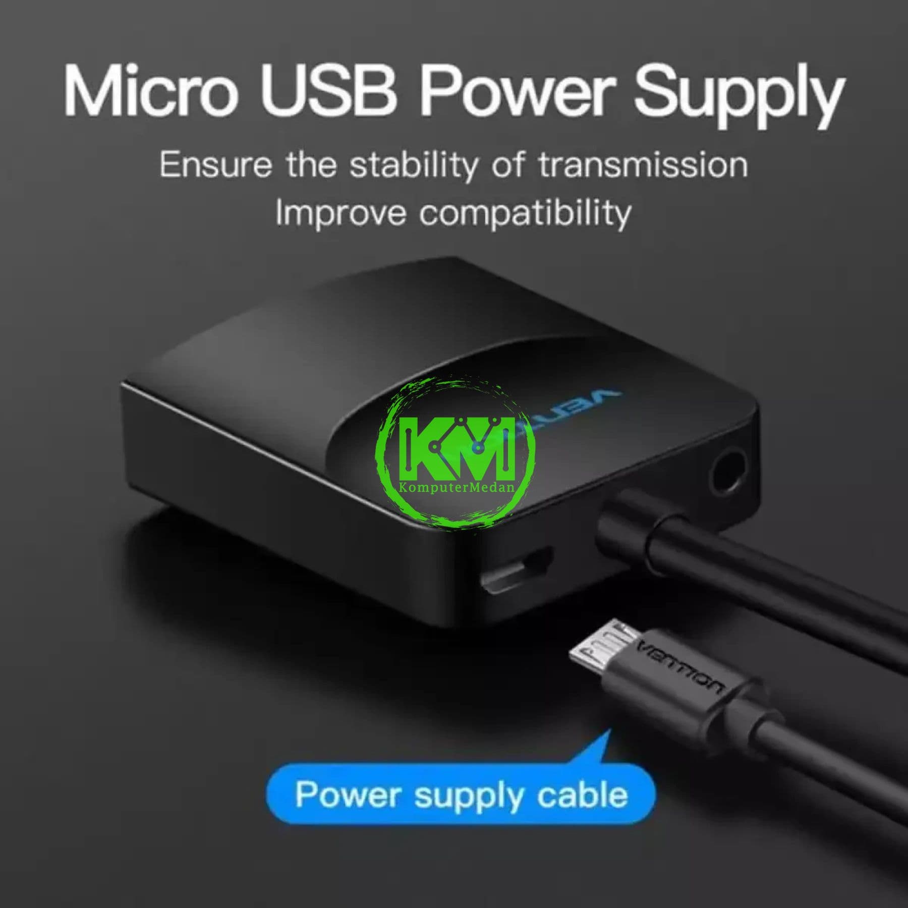 VENTION VGA TO HDMI CONVERTER WITH FEMALE MICRO USB AND AUDIO PORT 0.15M BLACK (ACNBB) - Image 3