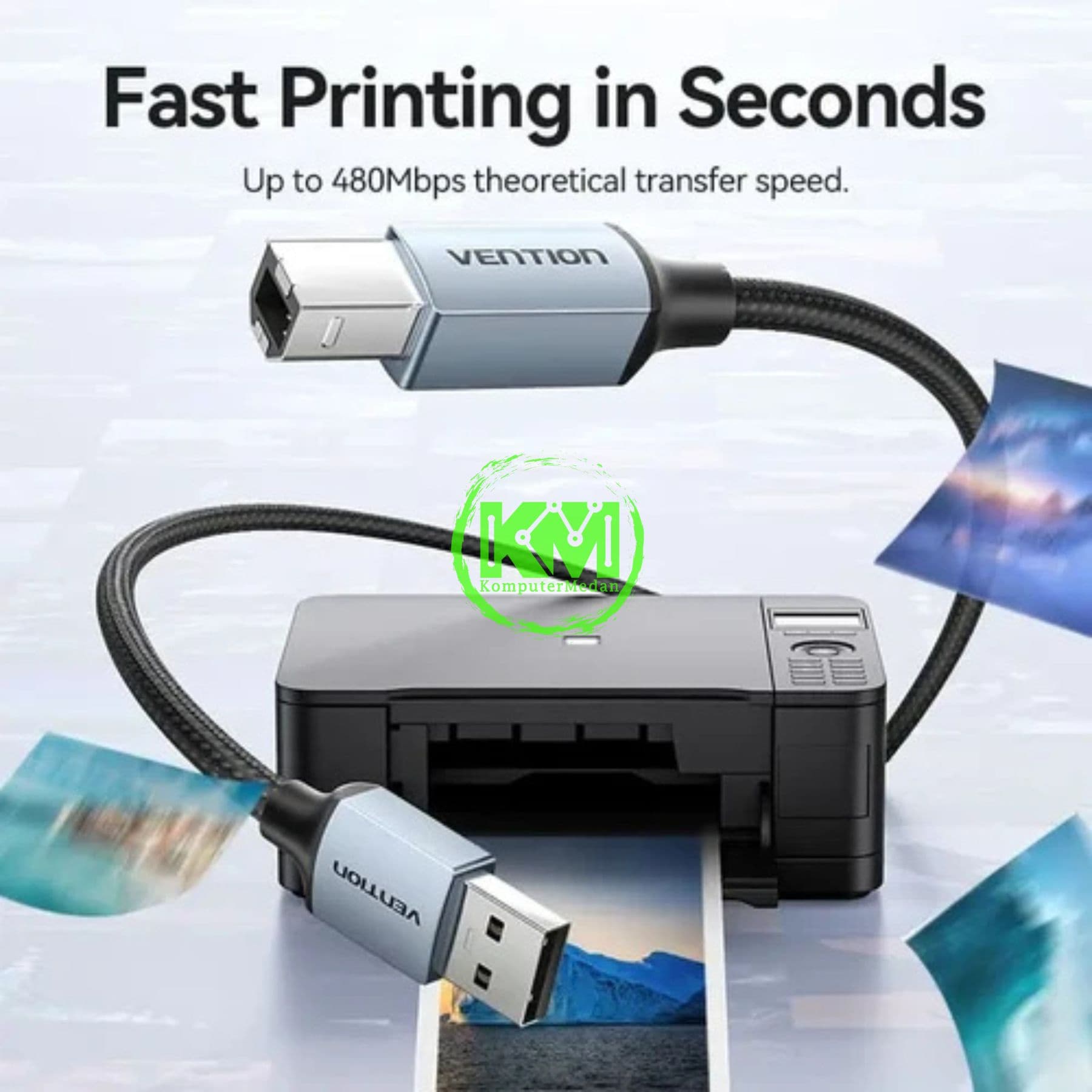 VENTION COTTON BRAIDED USB 2.0 A MALE TO B MALE PRINTER CABLE 5M GRAY ALUMINUM ALLOY TYPE (CTTHJ) - Image 3