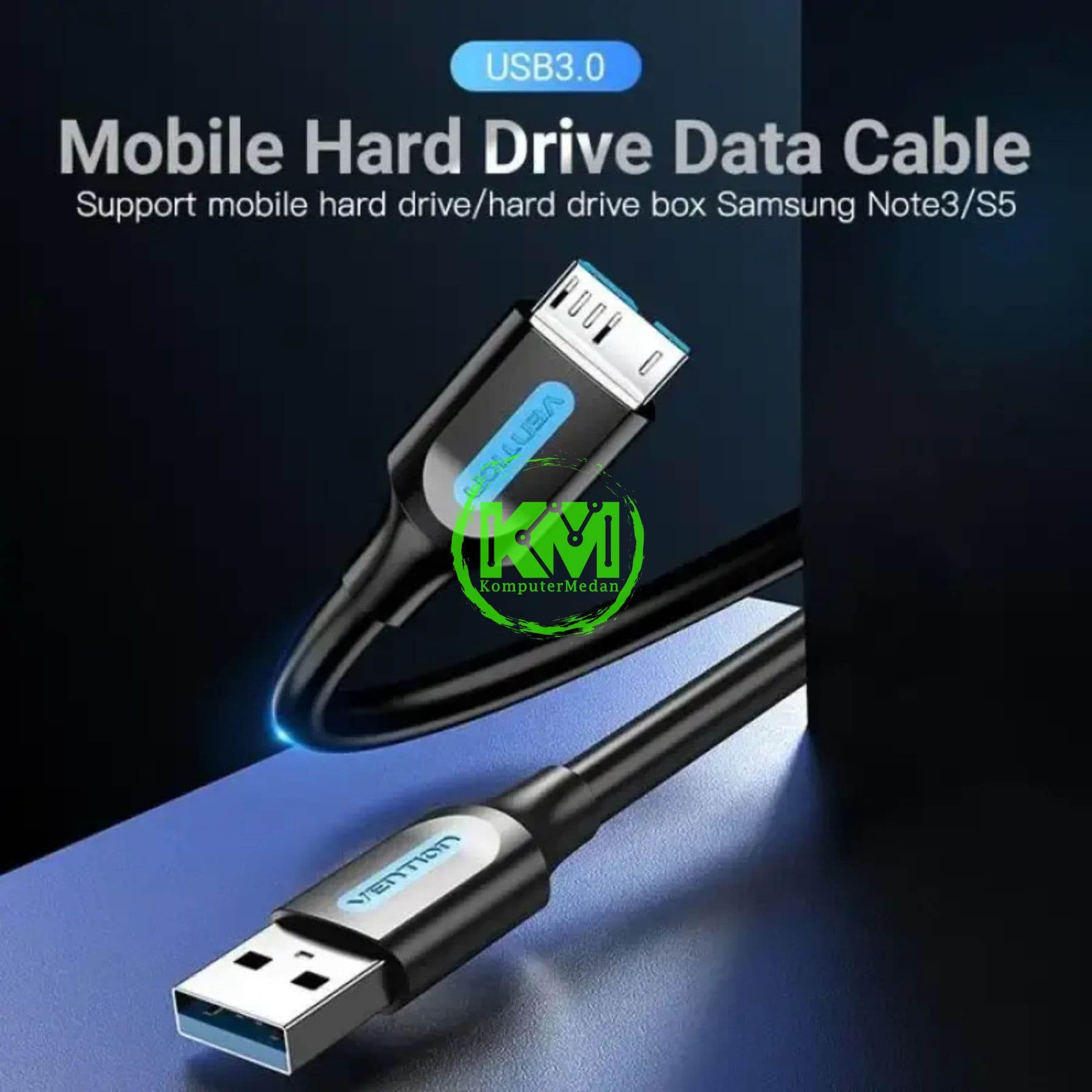 VENTION USB 3.0 A MALE TO MICRO-B MALE CABLE 3M BLACK PVC TYPE (COPBI) - Image 2