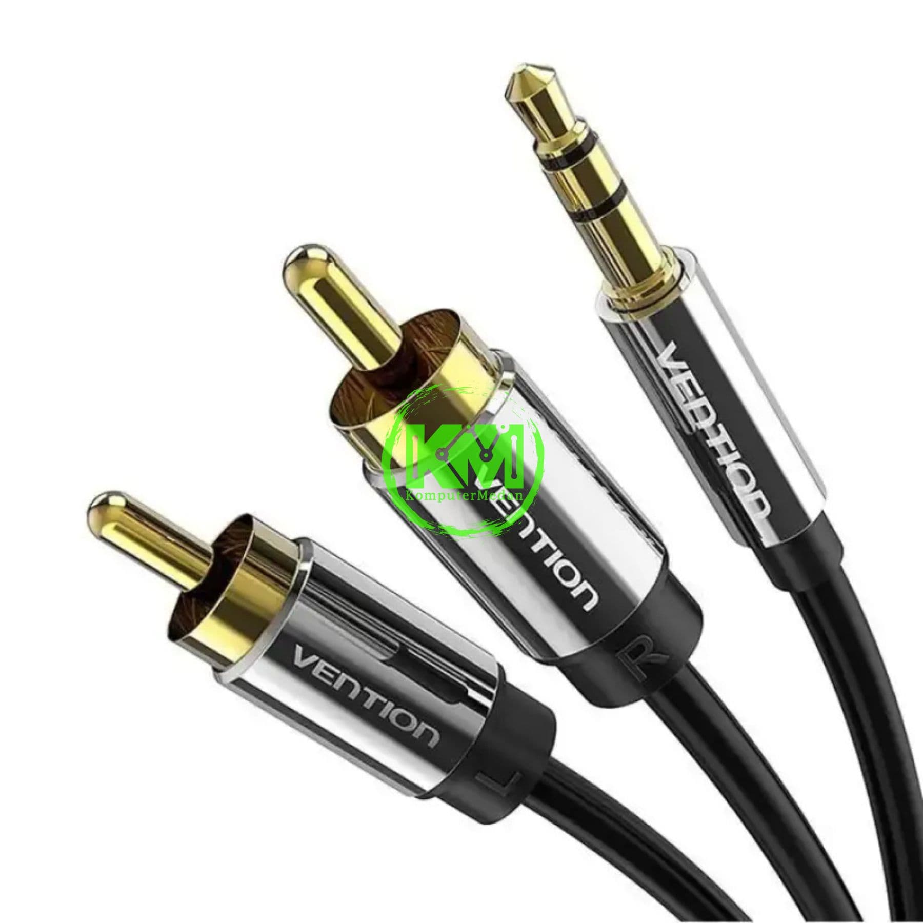 VENTION 3.5MM MALE TO 2RCA MALE AUDIO CABLE 5M BLACK METAL TYPE (BCFBJ)