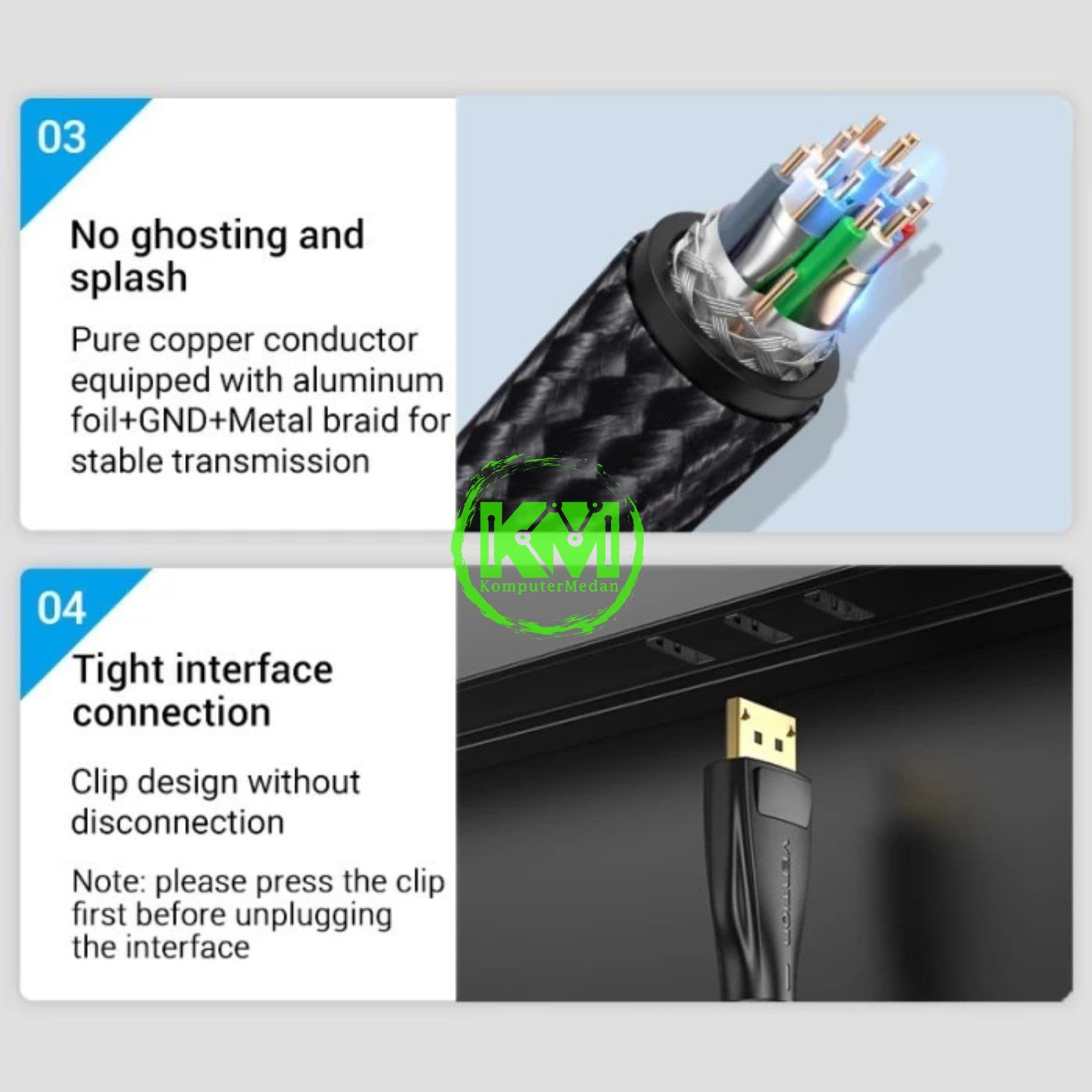 VENTION COTTON BRAIDED DP MALE TO MALE 8K CABLE 5M BLACK (HCCBJ) - Image 5