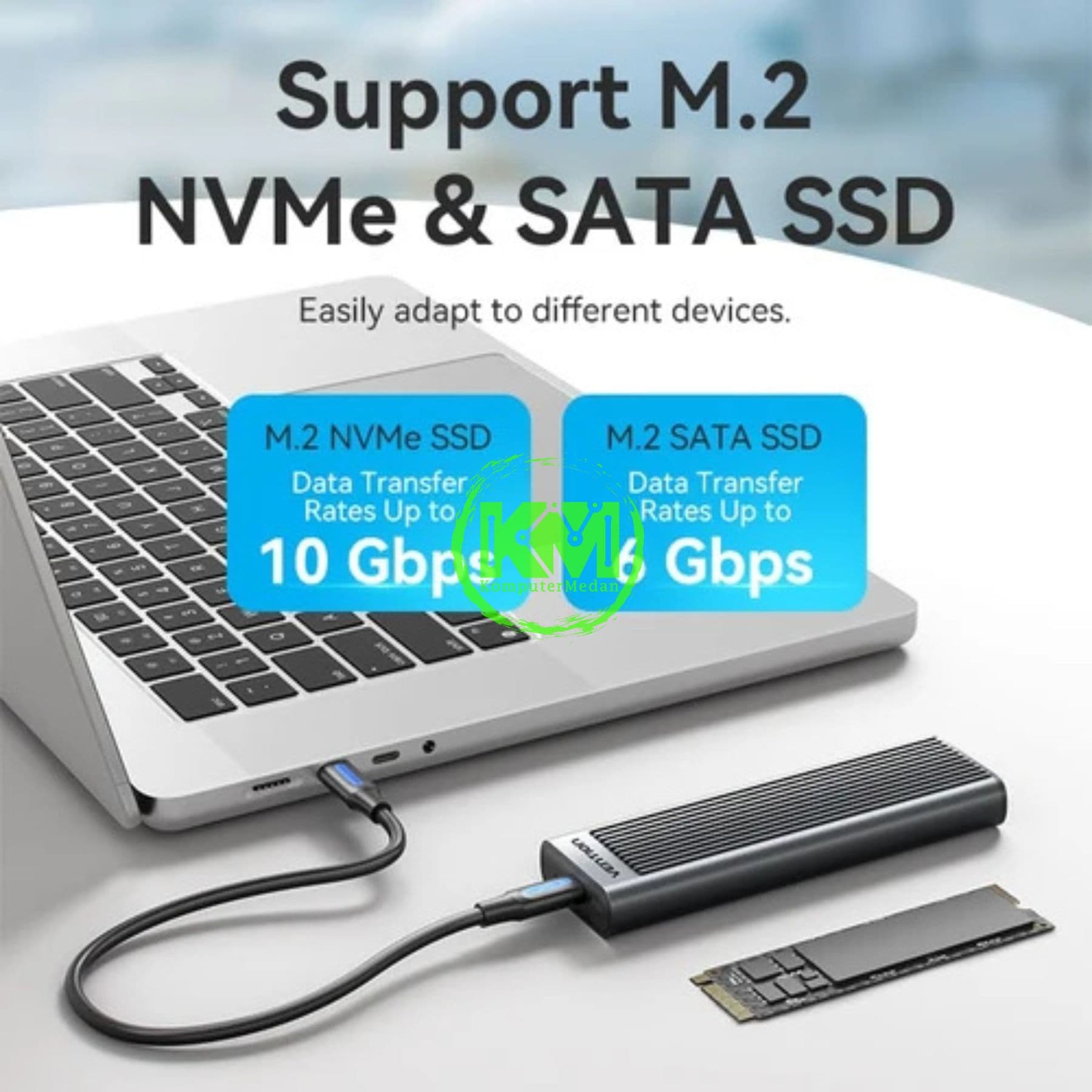 VENTION M.2 NVME & SATA SSD ENCLOSURE (USB 3.2 GEN 2-C) WITH HEAT SINK GRAY ALUMINUM ALLOY TYPE (KPLH0) - Image 4