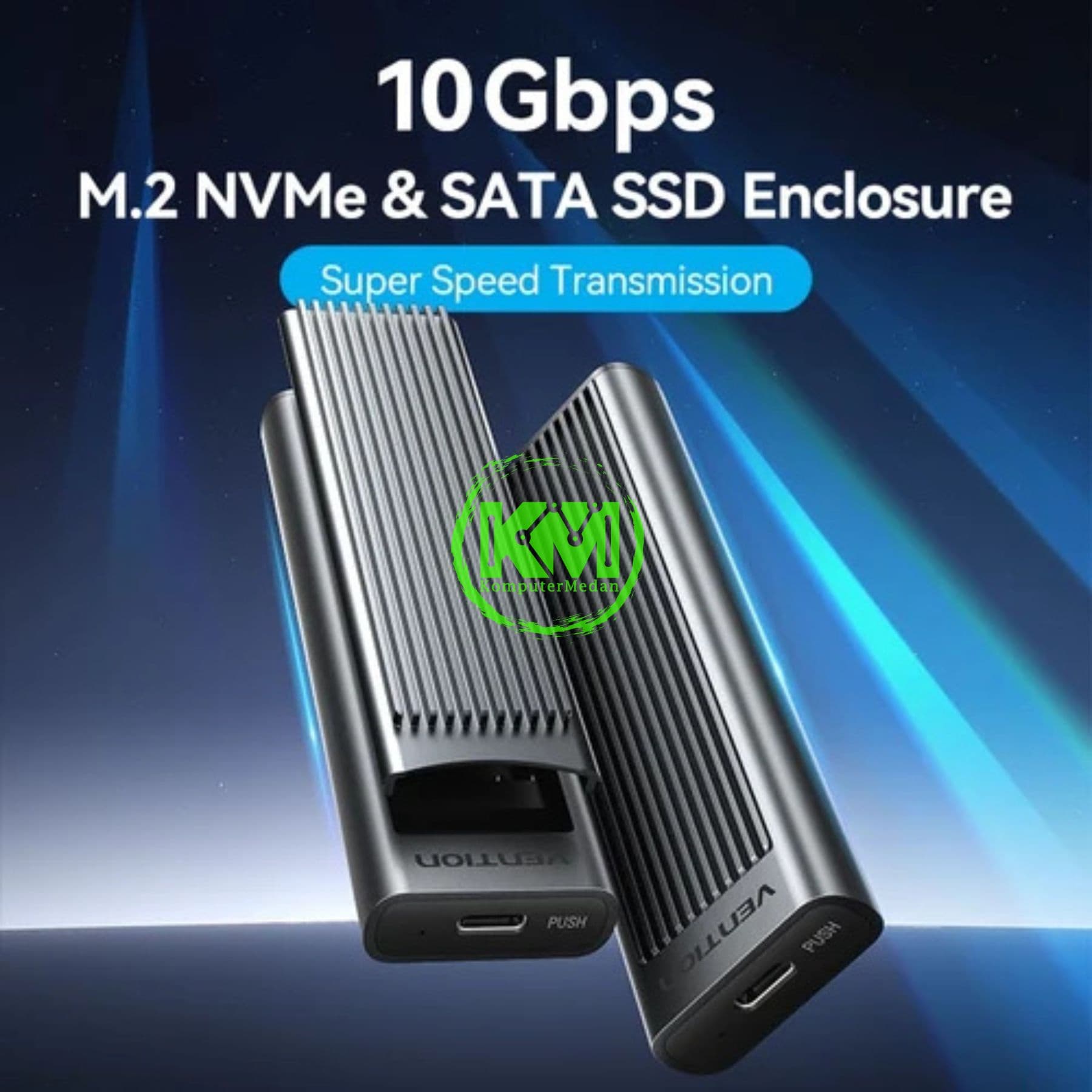 VENTION M.2 NVME & SATA SSD ENCLOSURE (USB 3.2 GEN 2-C) WITH HEAT SINK GRAY ALUMINUM ALLOY TYPE (KPLH0) - Image 2