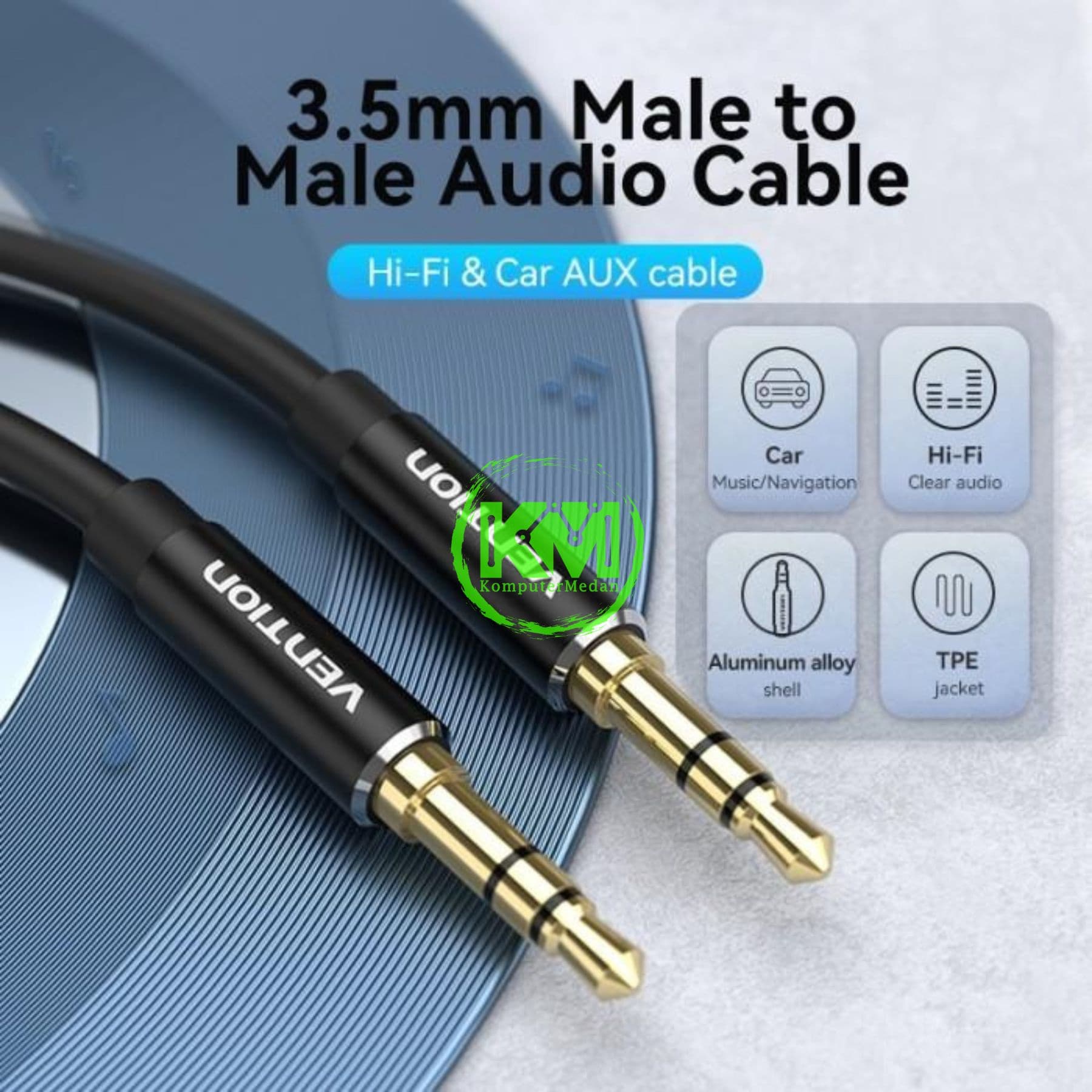 VENTION 3.5MM MALE TO MALE AUDIO CABLE 3M BLACK ALLOY TYPE (BAXBI) - Image 3