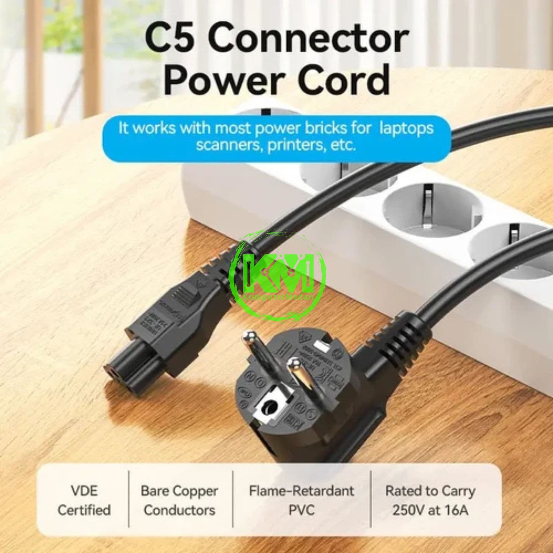 VENTION 3-PRONG POWER CORD 1.8M C5 CONNECTOR EU-PLUG (ZCHBAC) - Image 3