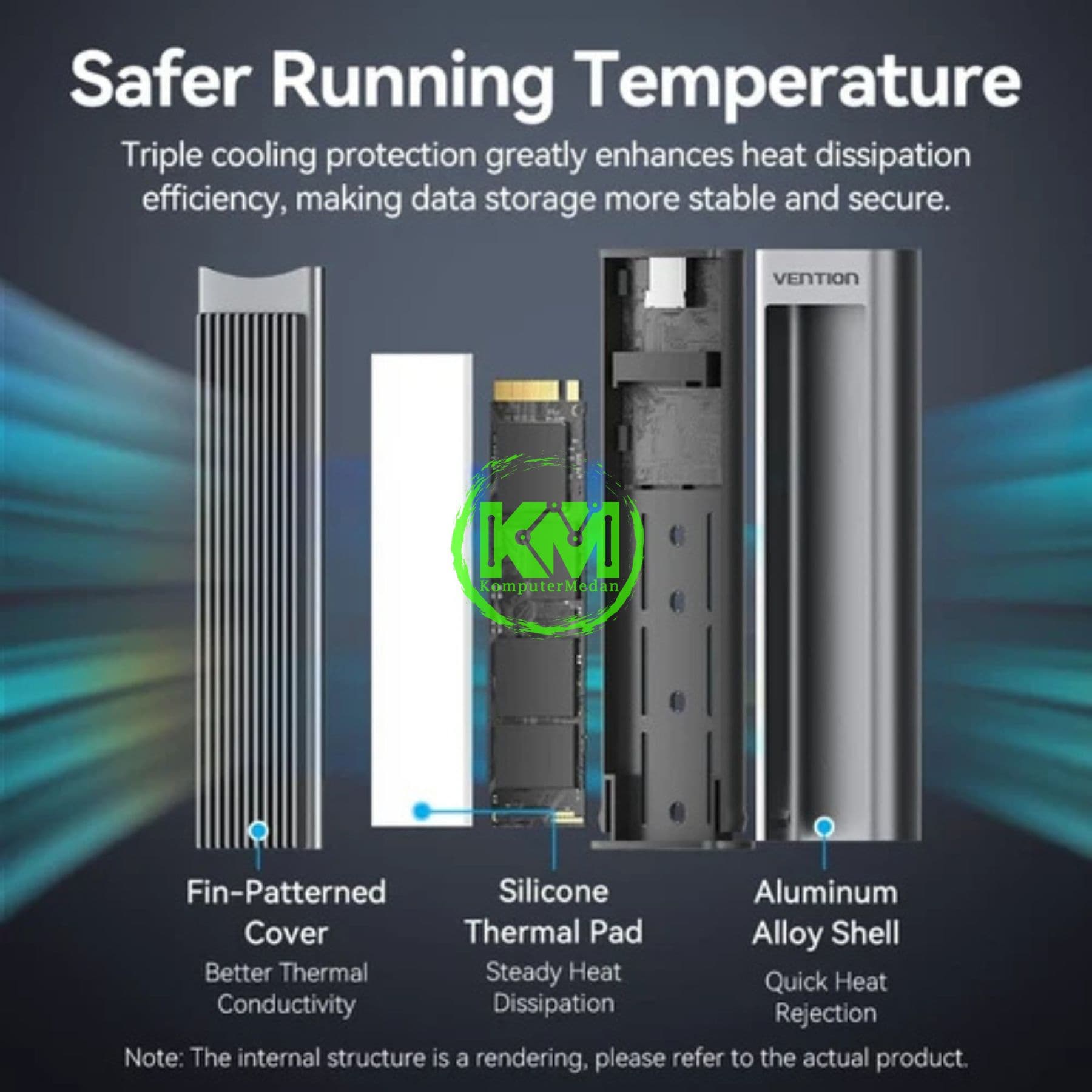 VENTION M.2 NVME & SATA SSD ENCLOSURE (USB 3.2 GEN 2-C) WITH HEAT SINK GRAY ALUMINUM ALLOY TYPE (KPLH0) - Image 5