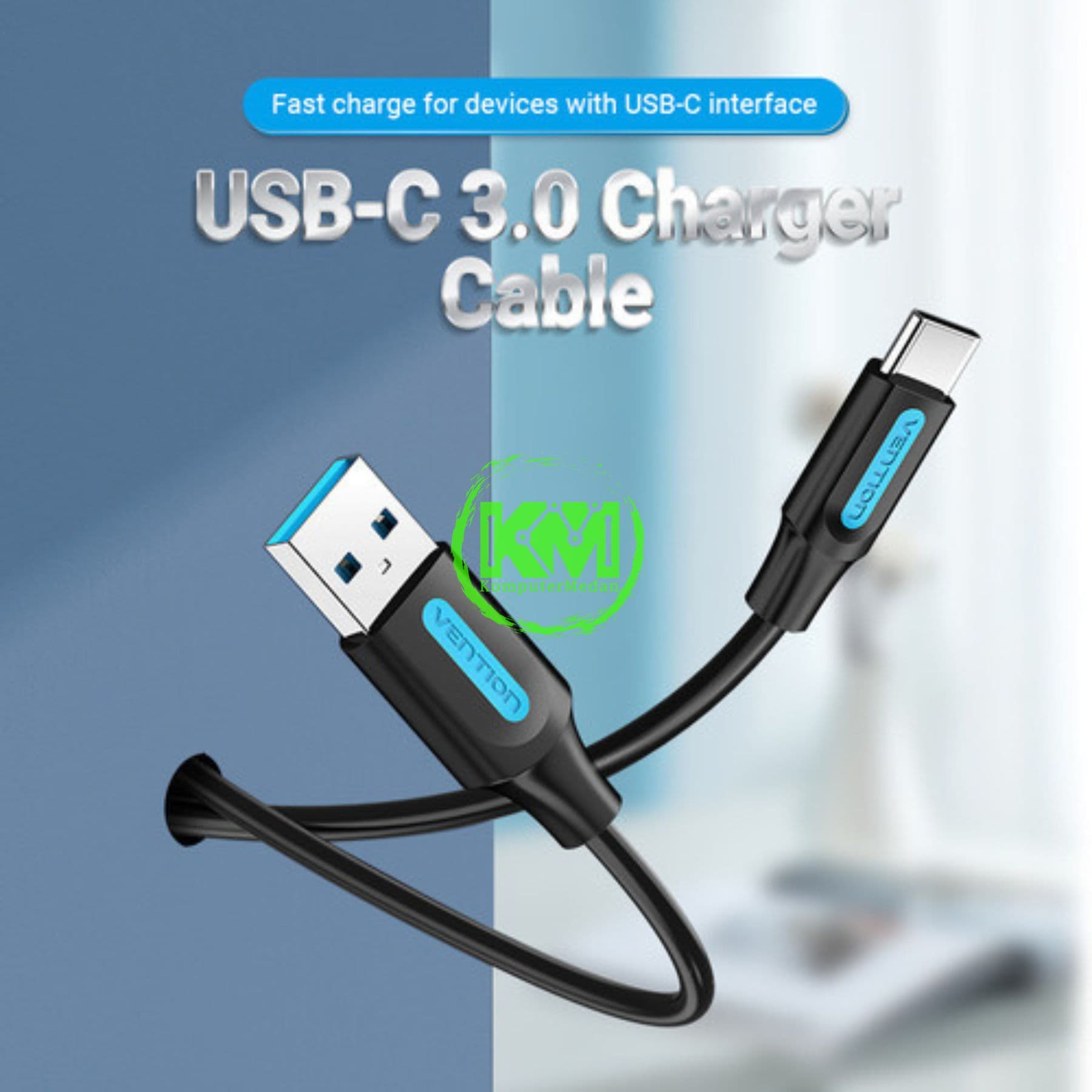 VENTION USB 3.0 A MALE TO C MALE CABLE 2M BLACK PVC TYPE (COZBH) - Image 2