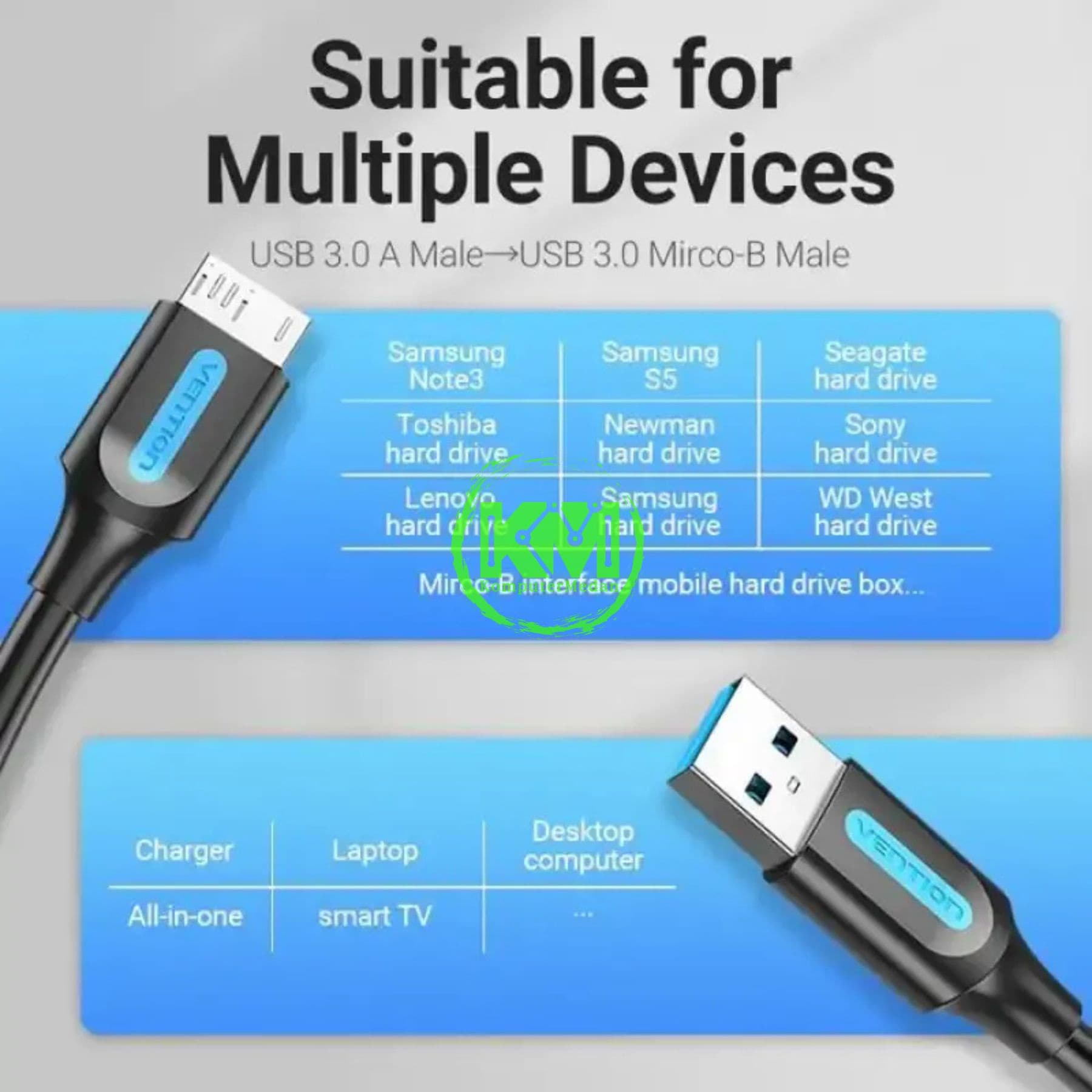VENTION USB 3.0 A MALE TO MICRO-B MALE CABLE 0.5M BLACK PVC TYPE (COPBD) - Image 5