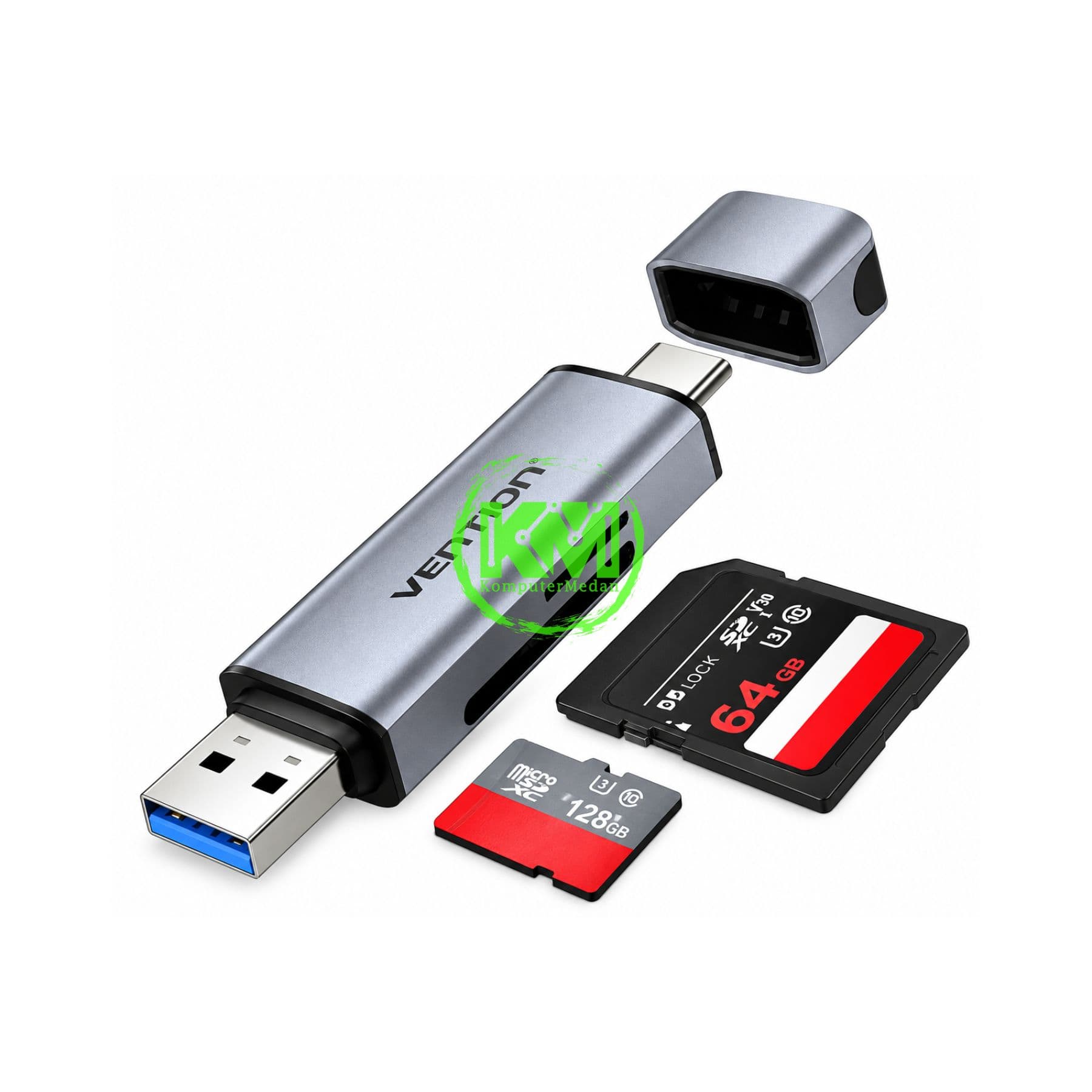 VENTION 2-IN-1 USB 3.0 A+C CARD READER (SD+TF) GRAY DUAL DRIVE (CLLH0) - Image 1