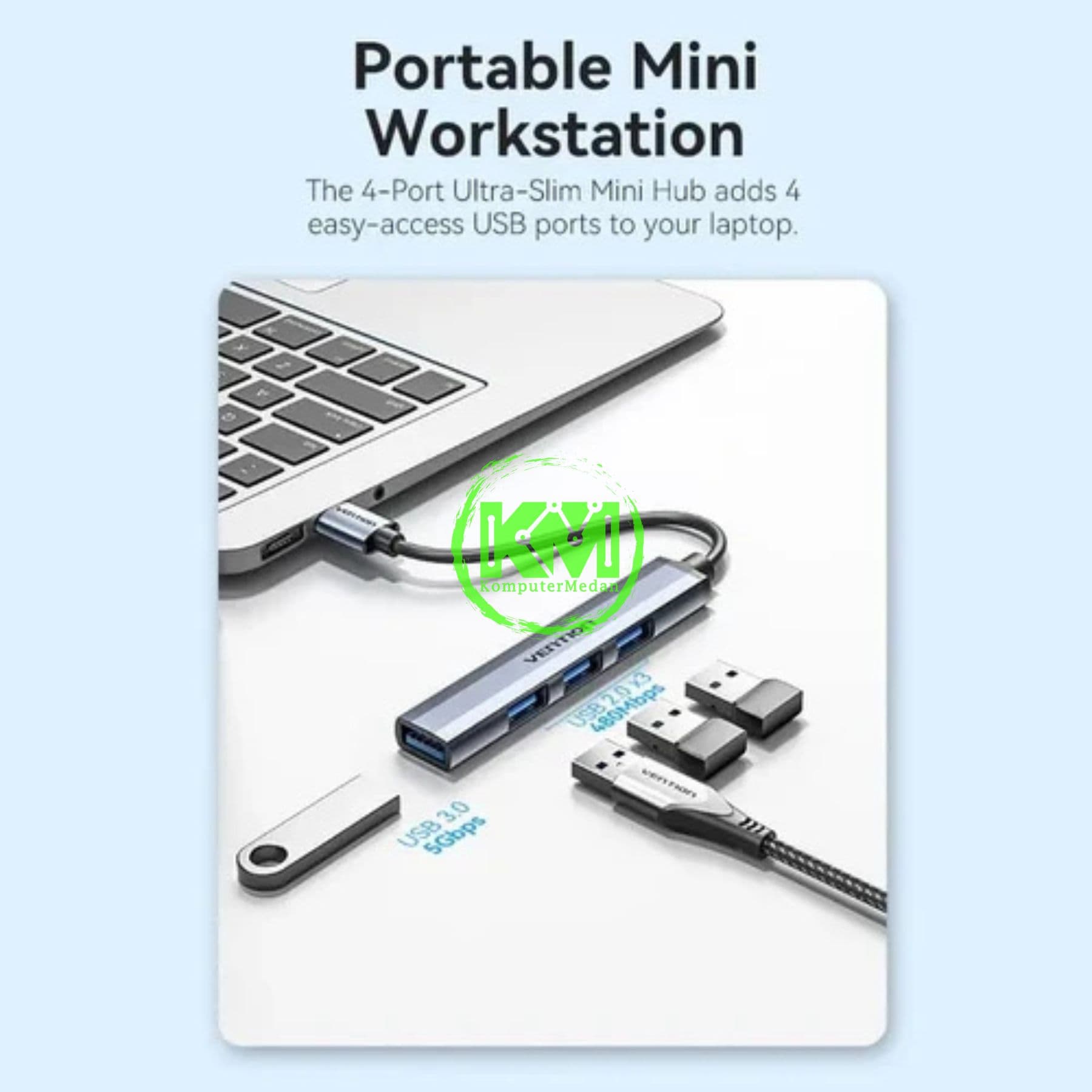 VENTION USB 3.0 TO USB 3.0/USB 2.0*3 MINI HUB 0.15M GRAY METAL TYPE (CKOHB) - Image 5