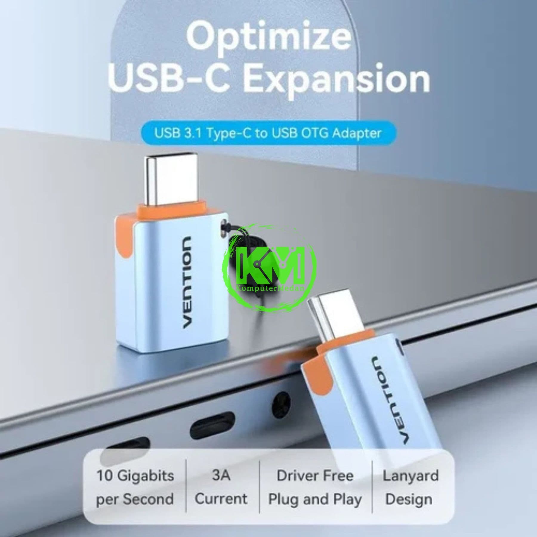 VENTION USB 3.1 TYPE-C MALE TO USB FEMALE OTG ADAPTER WITH LANYARD GRAY ALUMINUM ALLOY TYPE (CUBH0) - Image 2