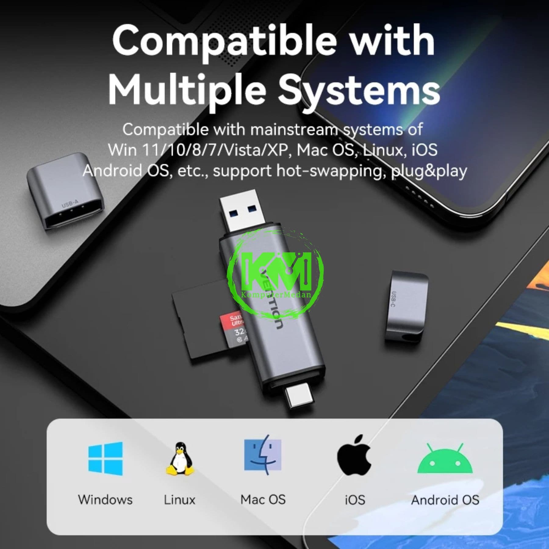 VENTION 2-IN-1 USB 3.0 A+C CARD READER (SD+TF) GRAY DUAL DRIVE (CLLH0) - Image 7