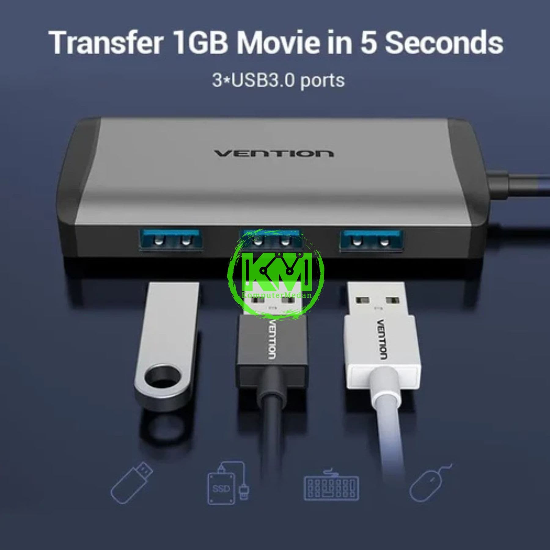 VENTION 6 IN 1 HUB TYPE-C TO HDMI/USB 3.0*3/RJ45/PD CONVERTER 0.15M GRAY METAL TYPE (CNCHB) - Image 5