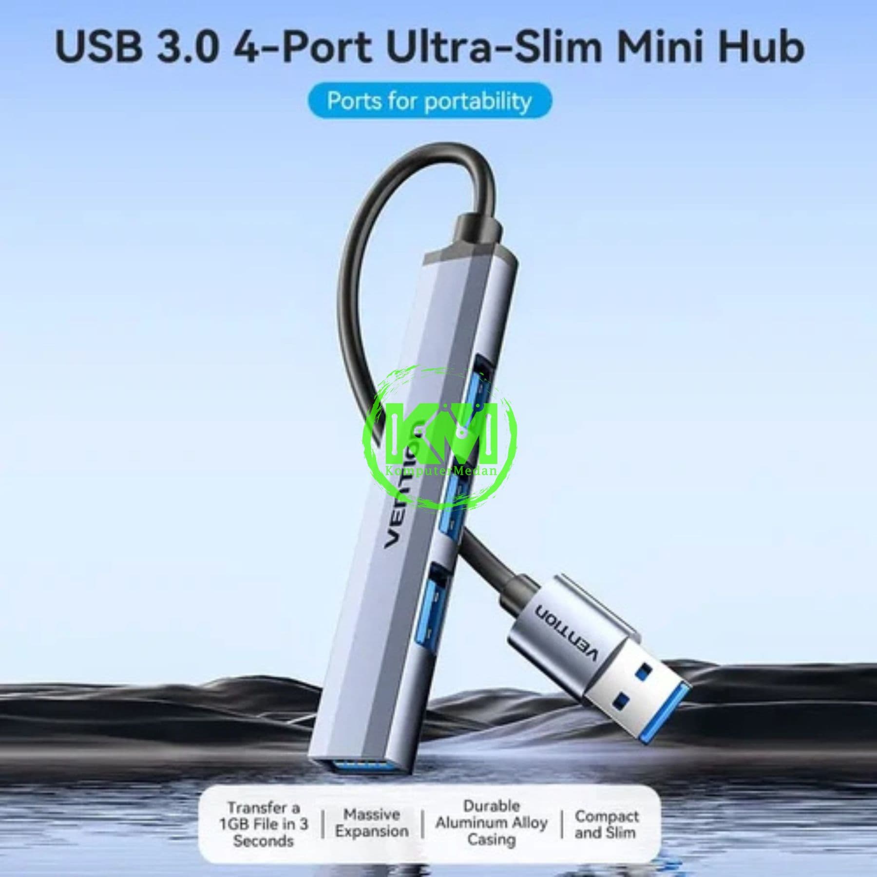 VENTION USB 3.0 TO USB 3.0/USB 2.0*3 MINI HUB 0.15M GRAY METAL TYPE (CKOHB) - Image 2