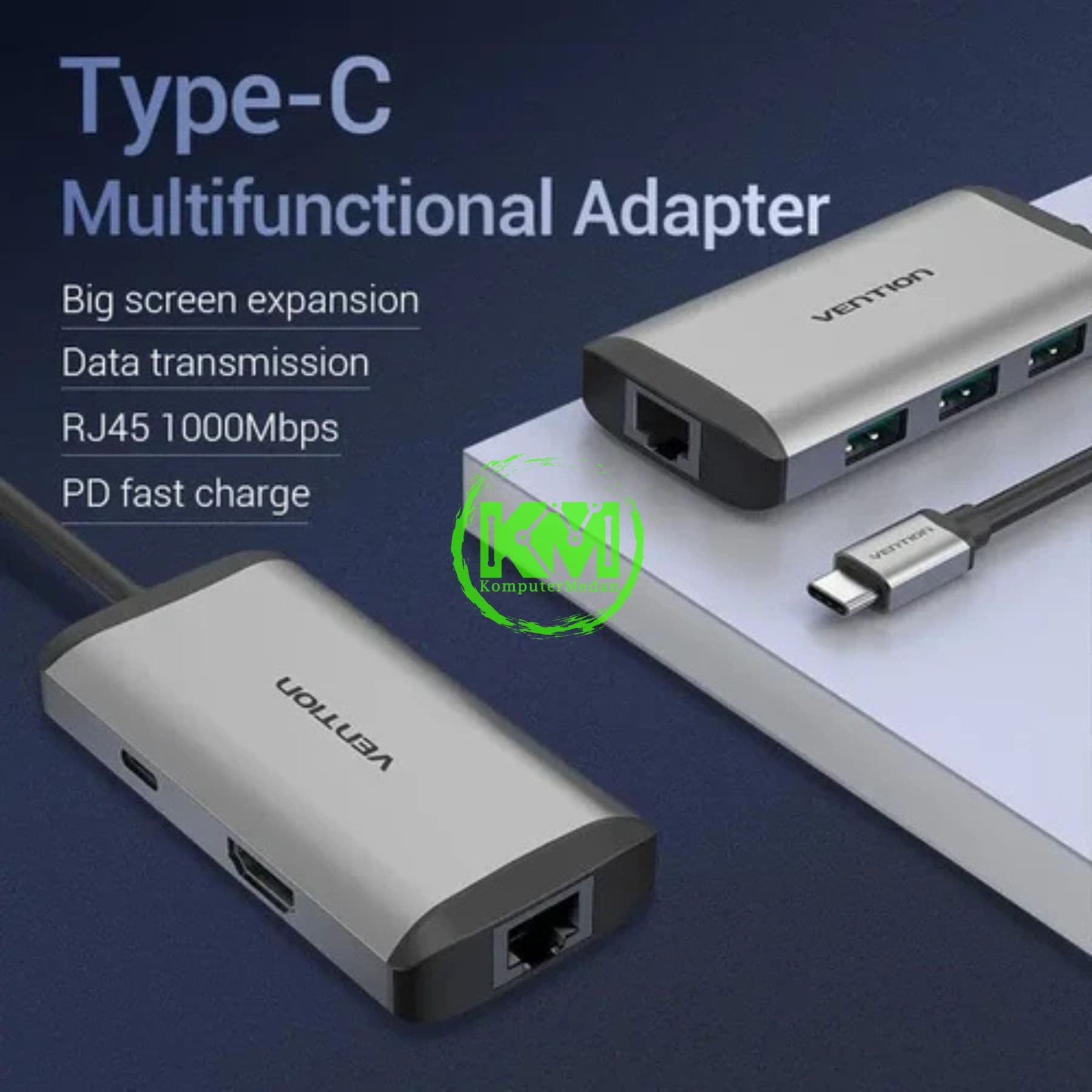 VENTION 6 IN 1 HUB TYPE-C TO HDMI/USB 3.0*3/RJ45/PD CONVERTER 0.15M GRAY METAL TYPE (CNCHB) - Image 2