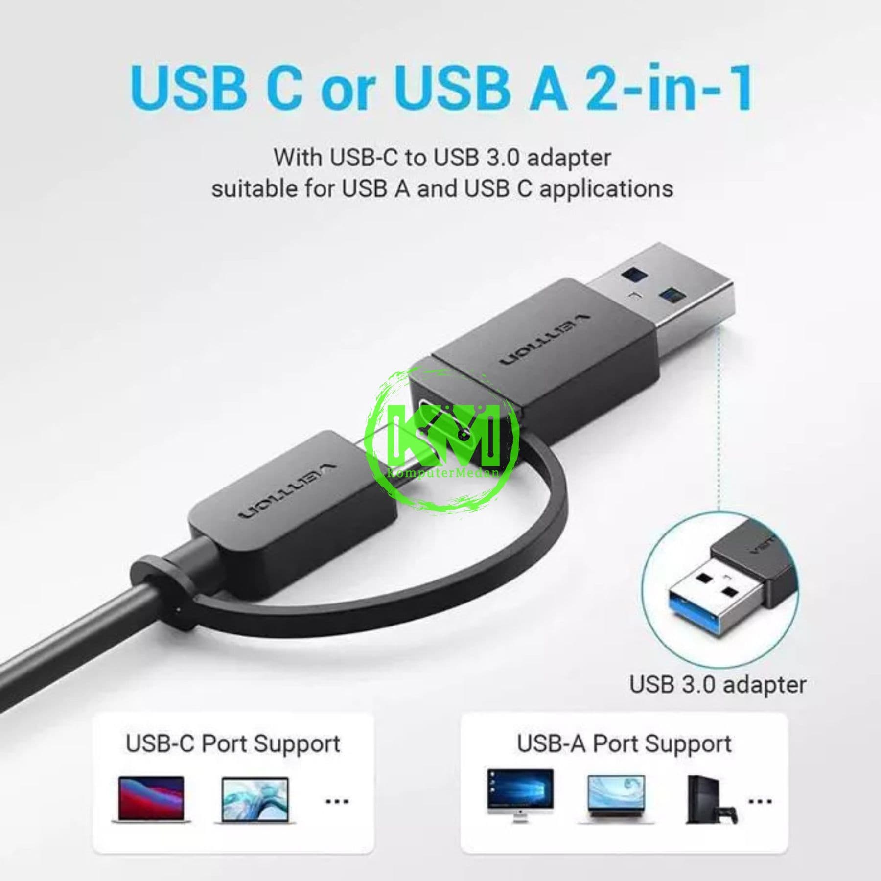 VENTION 4-PORT USB 3.0 HUB WITH USB-C & USB 3.0 2-IN-1 INTERFACE AND POWER SUPPLY 0.15M ABS TYPE (CHTBB) - Image 5