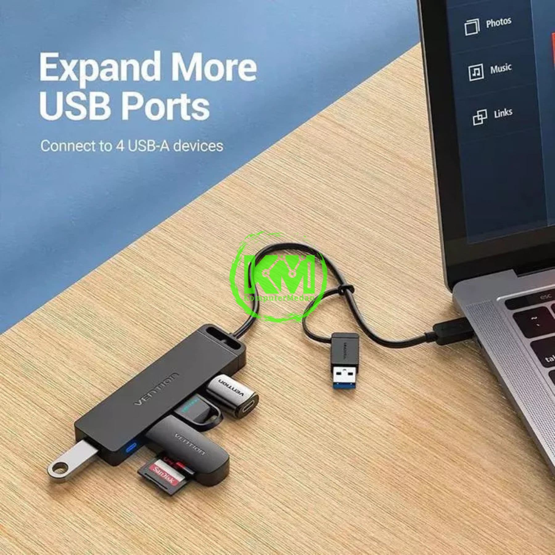 VENTION 4-PORT USB 3.0 HUB WITH USB-C & USB 3.0 2-IN-1 INTERFACE AND POWER SUPPLY 0.15M ABS TYPE (CHTBB) - Image 2