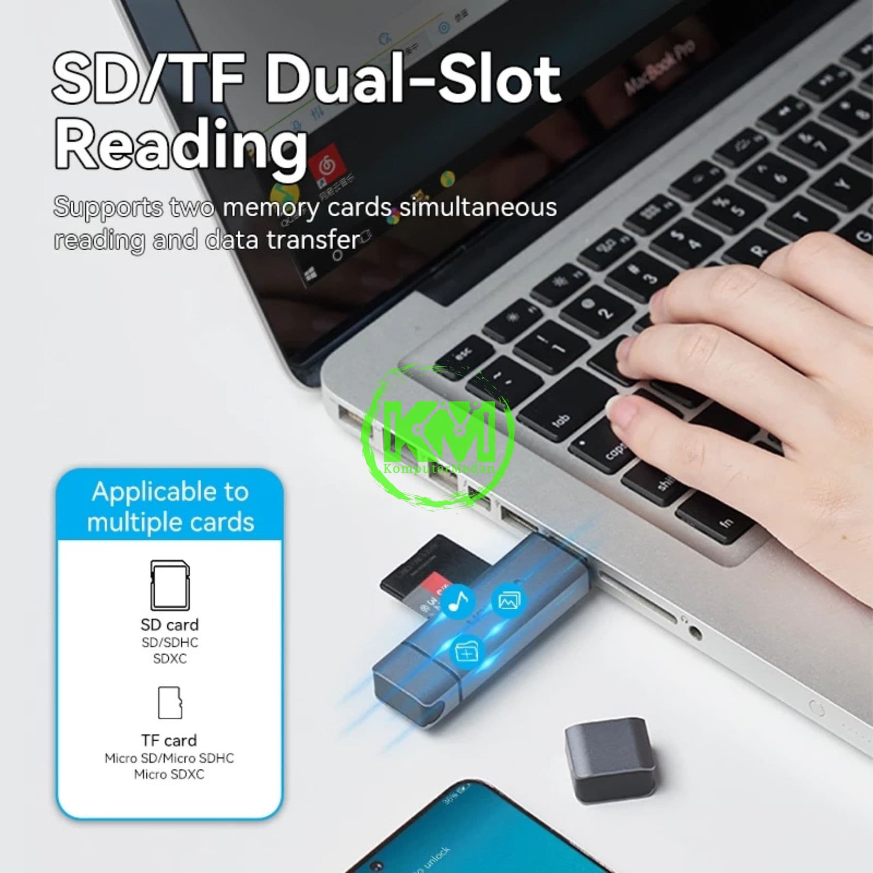 VENTION 2-IN-1 USB 3.0 A+C CARD READER (SD+TF) GRAY DUAL DRIVE (CLLH0) - Image 2