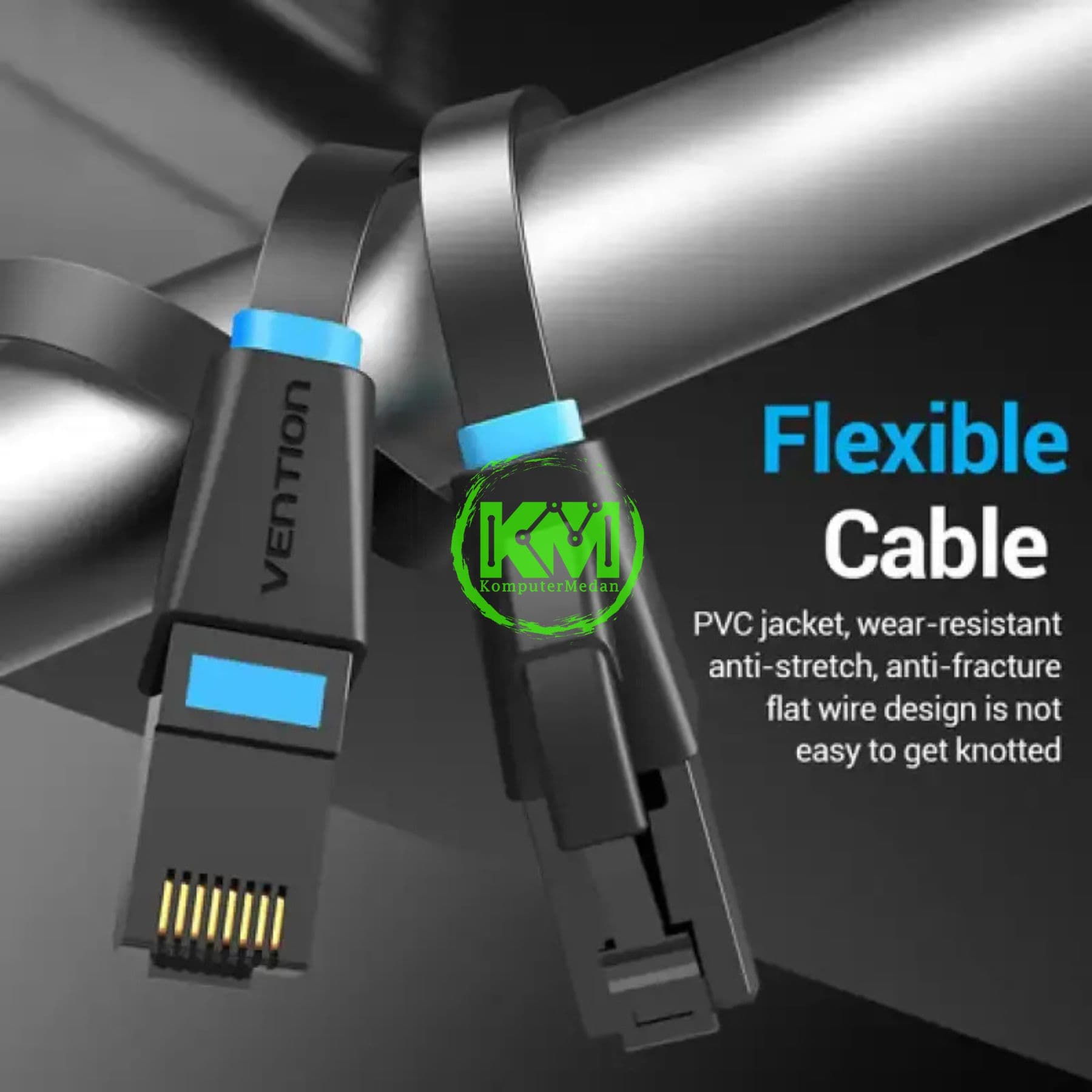 VENTION FLAT CAT.6 UTP PATCH CABLE 1.5M BLACK (IBJBG) - Image 5