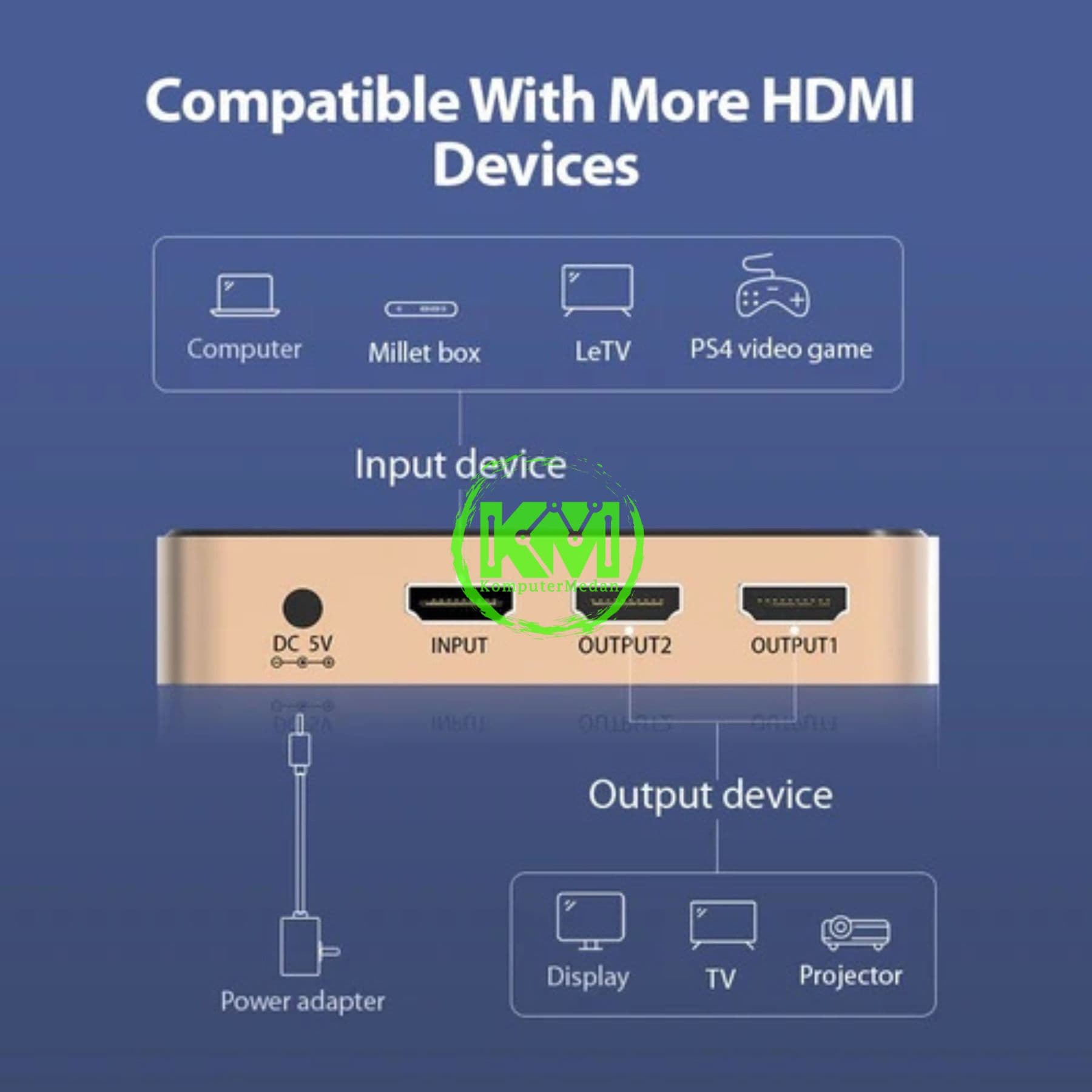 VENTION 1 IN 2 OUT HDMI SPLITTER 4K@30HZ GOLD ALUMINUM ALLOY TYPE (ACBG0-EU) - Image 6
