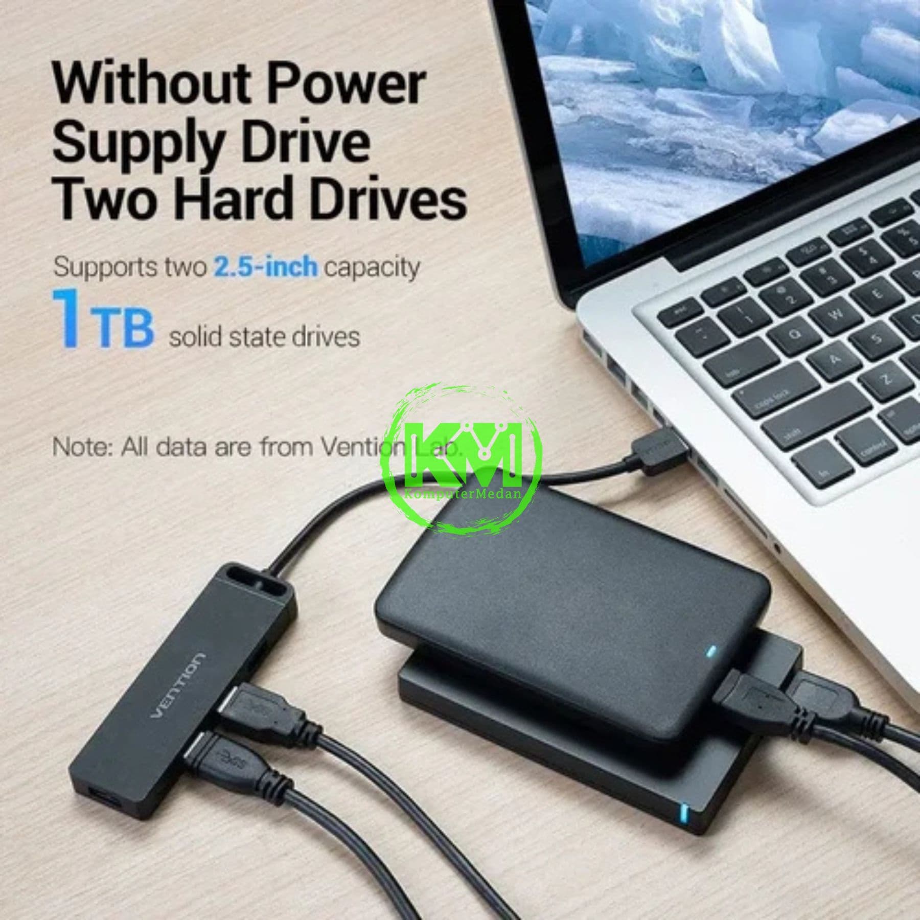 VENTION 4-PORT USB 2.0 HUB WITH POWER SUPPLY 0.15M BLACK (CHMBB) - Image 4