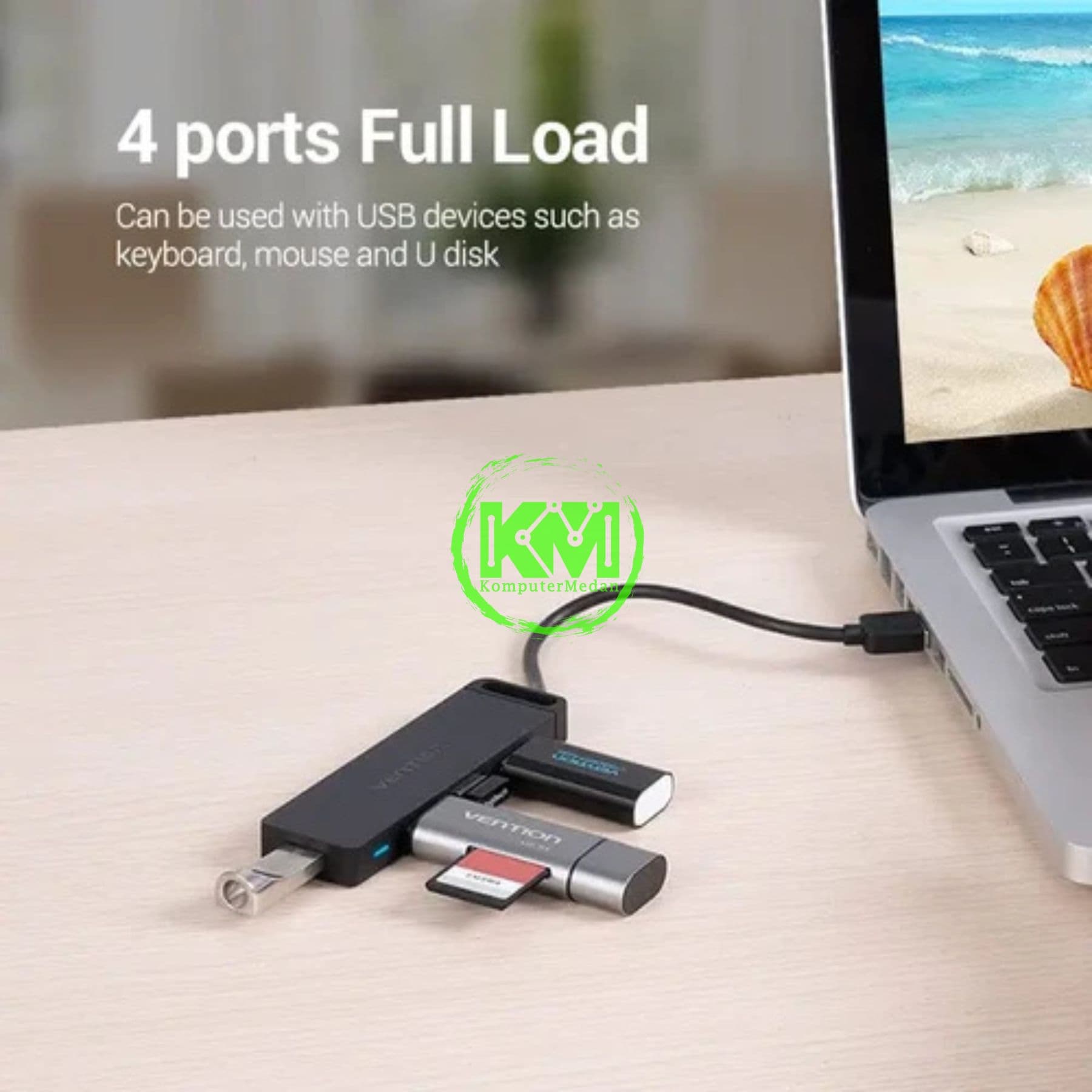 VENTION 4-PORT USB 2.0 HUB WITH POWER SUPPLY 0.15M BLACK (CHMBB) - Image 3