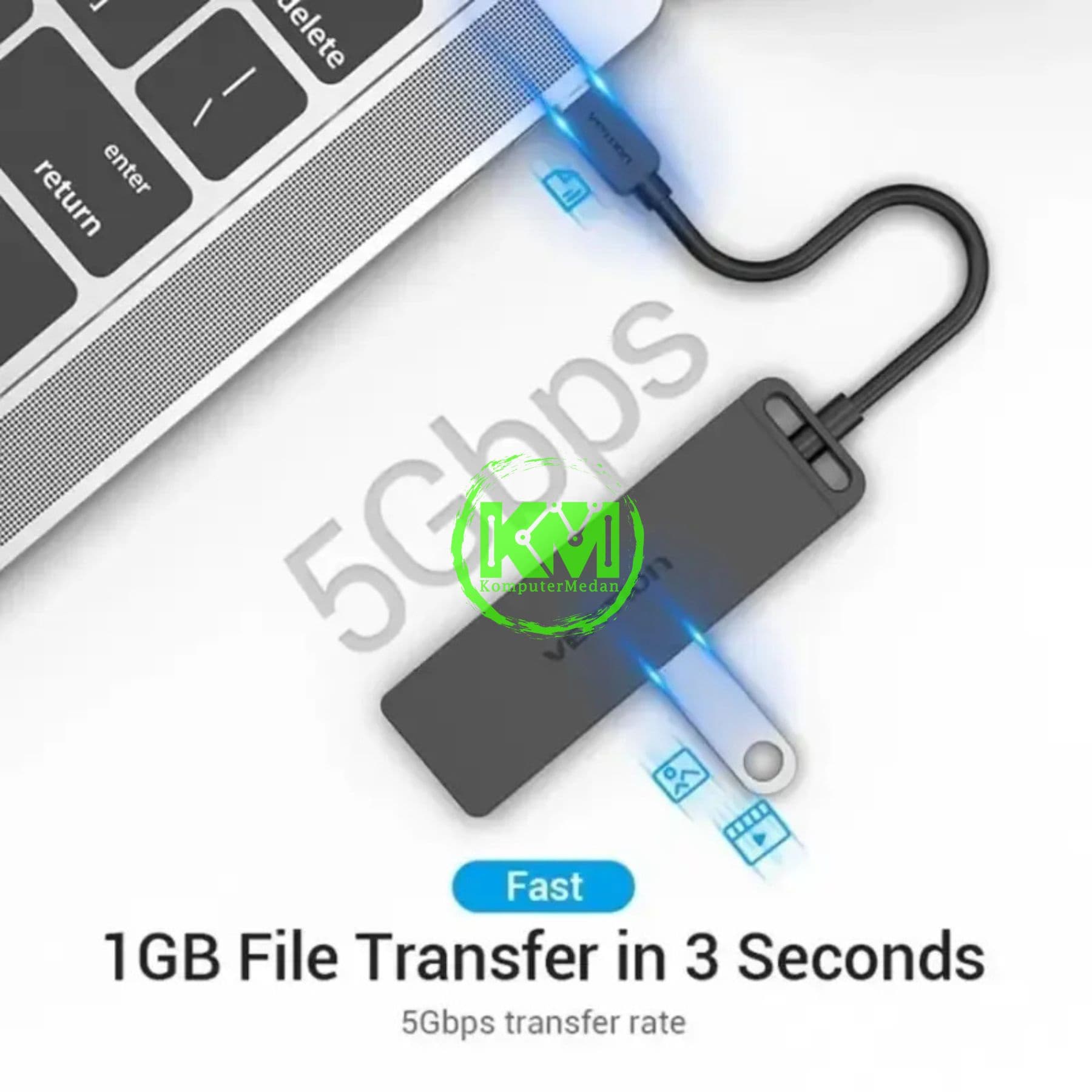VENTION 4-PORT USB 3.0 HUB WITH POWER SUPPLY 0.15M BLACK (CHLBB-SCB) - Image 3